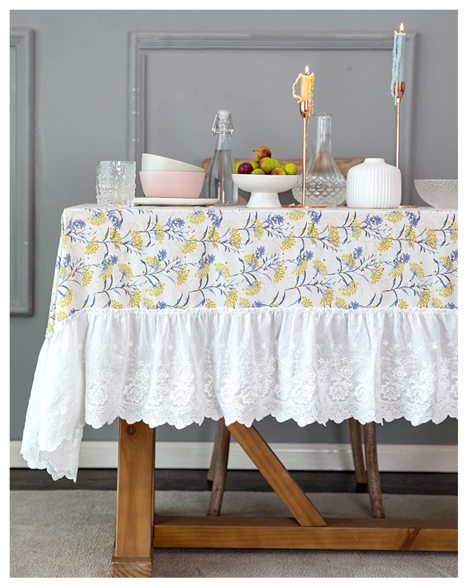 DXIN Vintage Ruffled Tablecloth - Waterproof Rectangle Table Cover for Dining, Party & Christmas Decor - Easy Care Luxury Tablecloth (130x180cm) - Perfect for Holiday Gatherings, Weddings & Home Decor