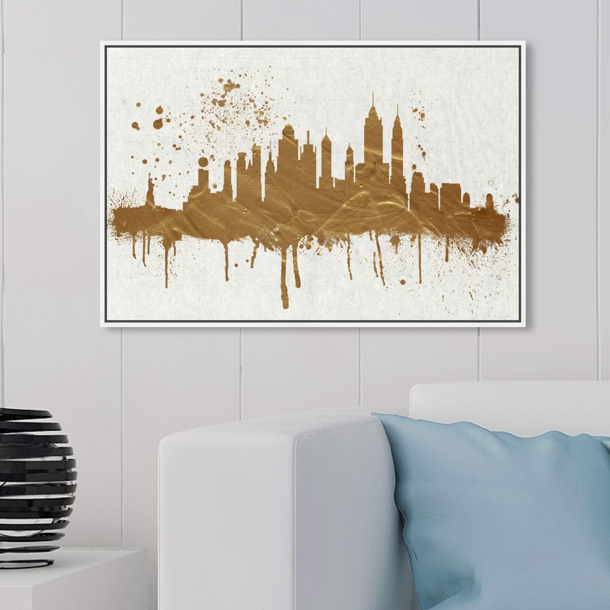 Gold NY Skyline Wall Art Canvas Print - Modern Cityscape Decor for Living Room, Office & Bedroom