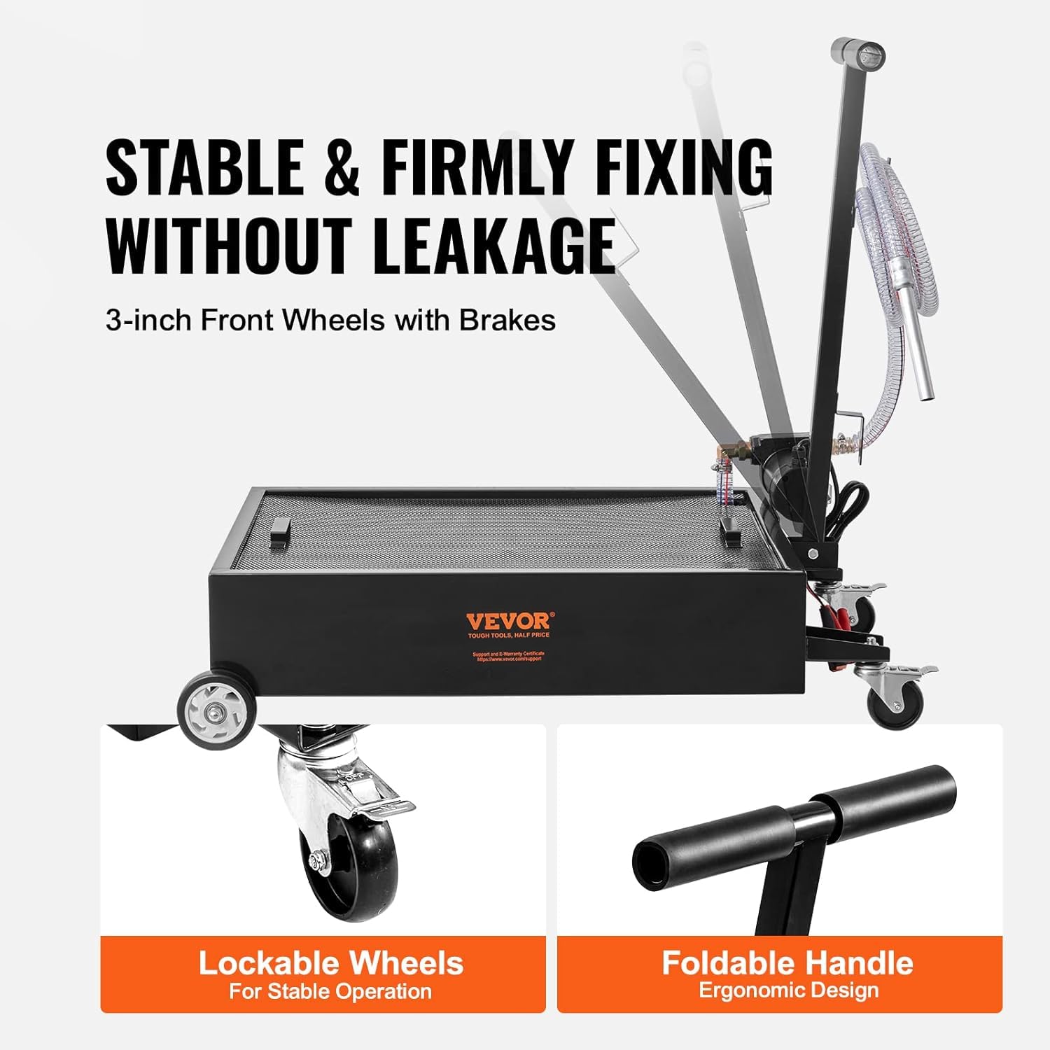 VEVOR 15 Gallon Low Profile Oil Drain Pan with Electric Pump - 8.2ft Hose & Folding Handle - Rolling Oil Change Cart for Trucks, Buses, RVs - Perfect for DIY Auto Maintenance, Fleet Service & Garage Use
