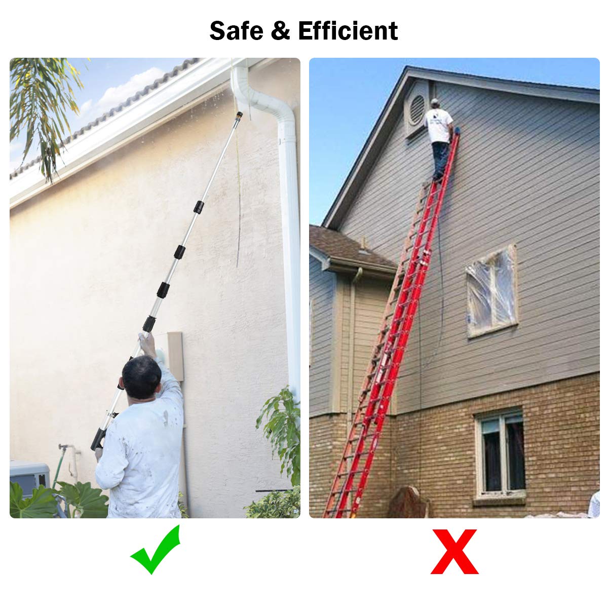 COSTWAY 18Ft High Pressure Washer Telescoping Extension Wand - Adjustable Length Power Washer Spray Wand with 5 Quick-Connect Nozzles, 2 Adapters, Coupler & Support Belt (4200PSI Max) - Perfect for Cleaning Roofs, Gutters, Second Story Windows, and Hard-to-Reach Areas