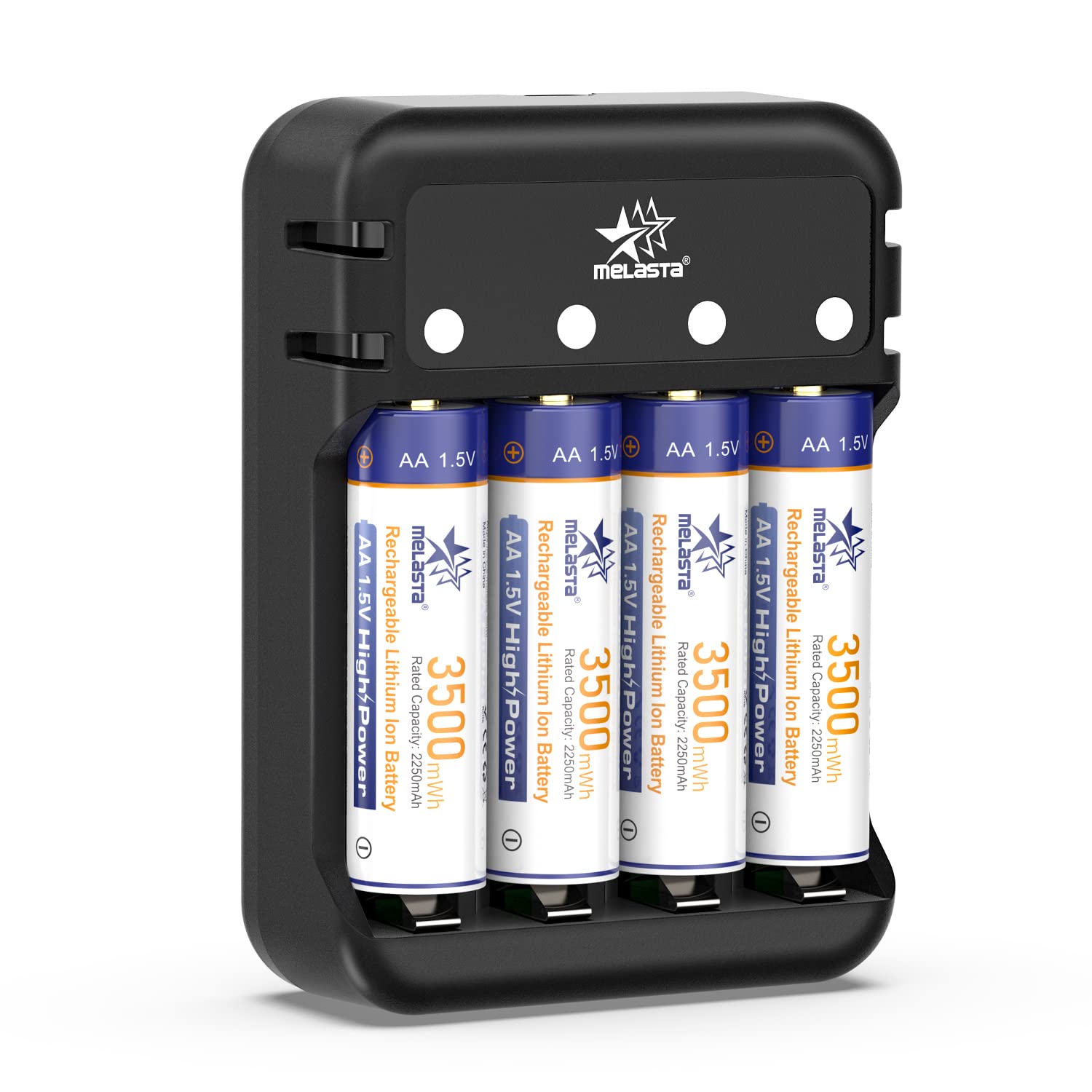 Melasta 3500mWh Rechargeable AA Lithium Batteries with USB Charger - 1.5V Constant Voltage High Power Li-ion Battery for Digital Cameras, Flashlights & Electronic Devices