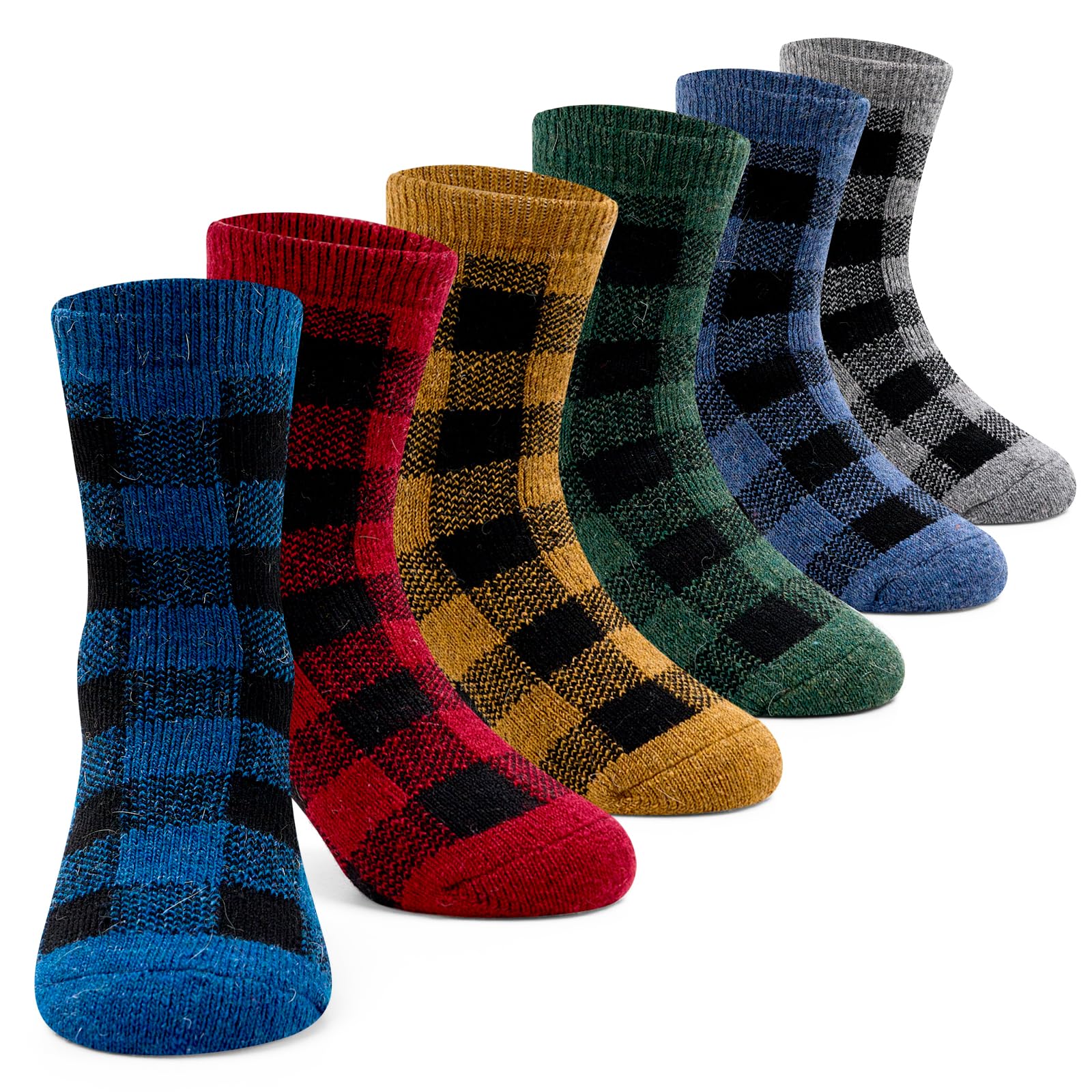 Boys Wool Winter Socks 6-Pack - Warm Thermal Crew Socks for Kids Outdoor Play