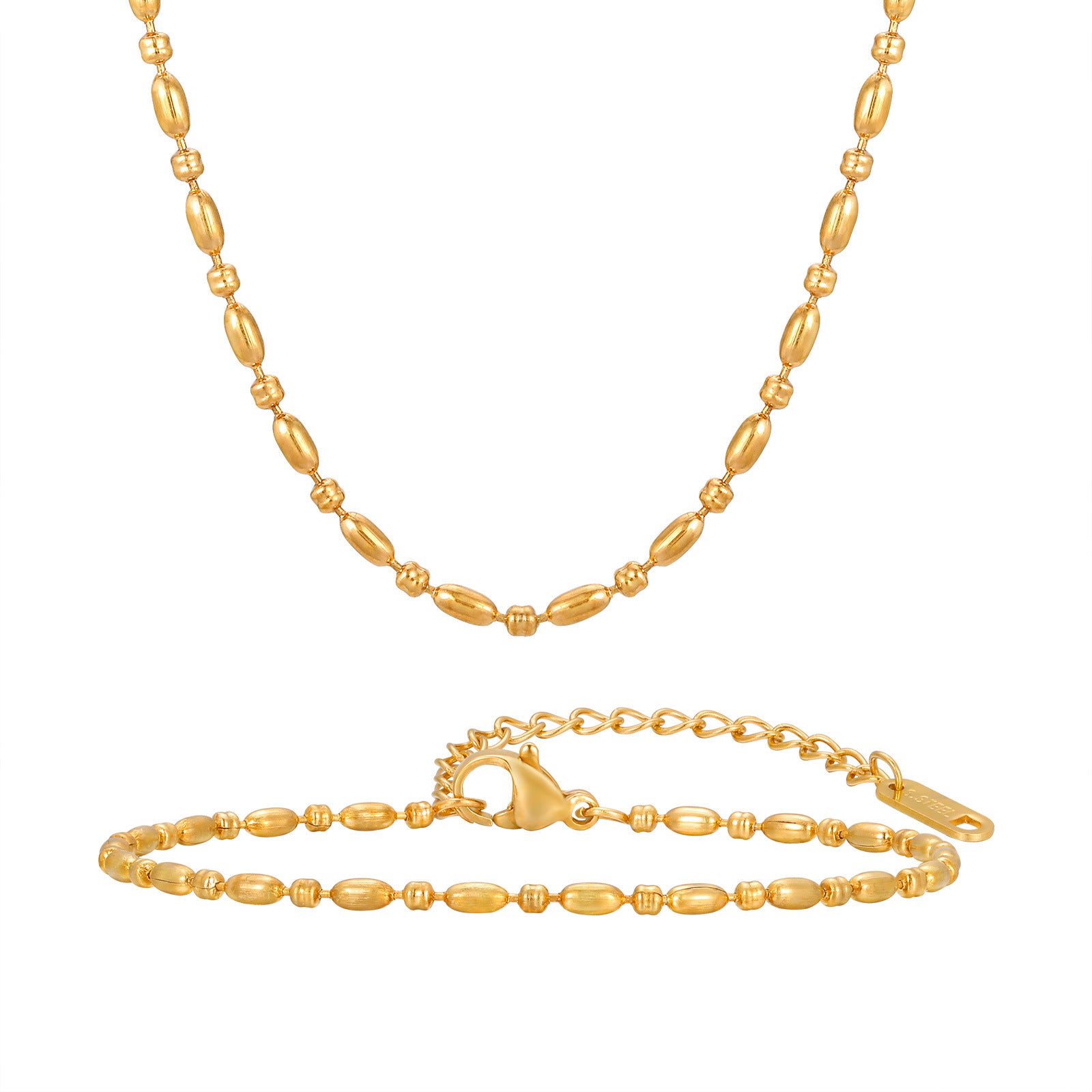 18K Gold Plated Minimalist Rice Beads Necklace & Bracelet Set - Elegant Jewelry Gift for Women | Perfect for Weddings, Parties & Everyday Wear (JDN982)