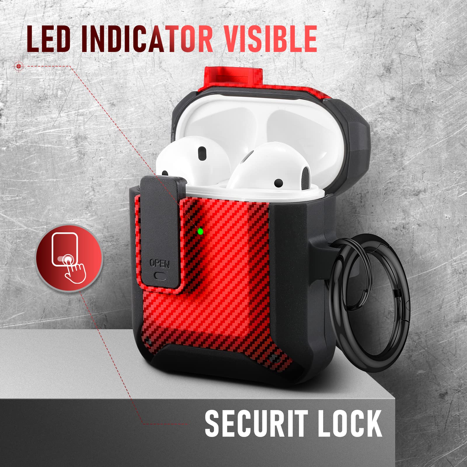 Military Armor AirPod 2/1 Case - Secure Lock Protective Cover for Men & Women (Red) - Perfect for Outdoor & Travel