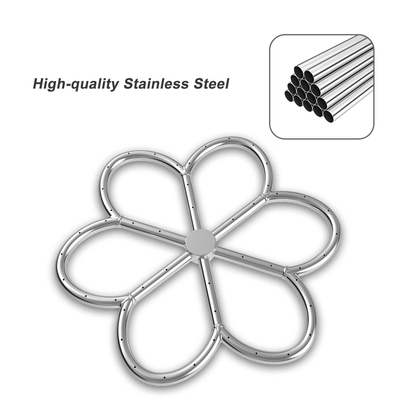 Skyflame 18-Inch Stainless Steel Flower-Shaped Fire Pit Burner Ring - Compatible with Natural Gas & Propane - Indoor/Outdoor Use - 147K BTU High Efficiency - Perfect for Patio, Backyard, and Camping Fire Pits