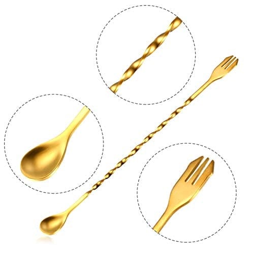 8-Piece Stainless Steel Cocktail Stirring Spoons Set - 10 Inch Bar Mixing Spoons with Spiral Design (8 Colors) - Perfect for Home Bars, Cocktail Parties & Mixology Enthusiasts