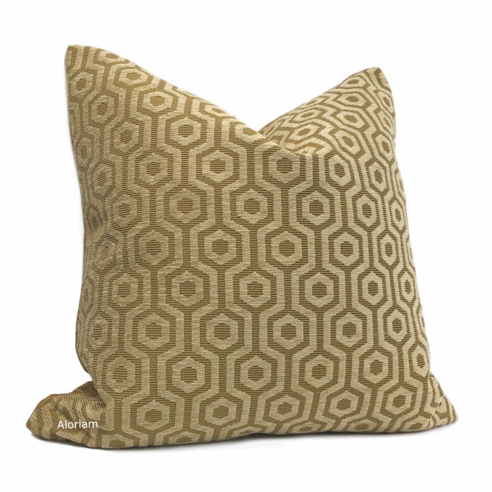 Pascal Honey Brown Hexagon Lattice Chenille Pillow Cover - Soft Decorative Throw Pillow Case for Sofa, Bed, Couch - Home Decor Accent for Living Room, Bedroom