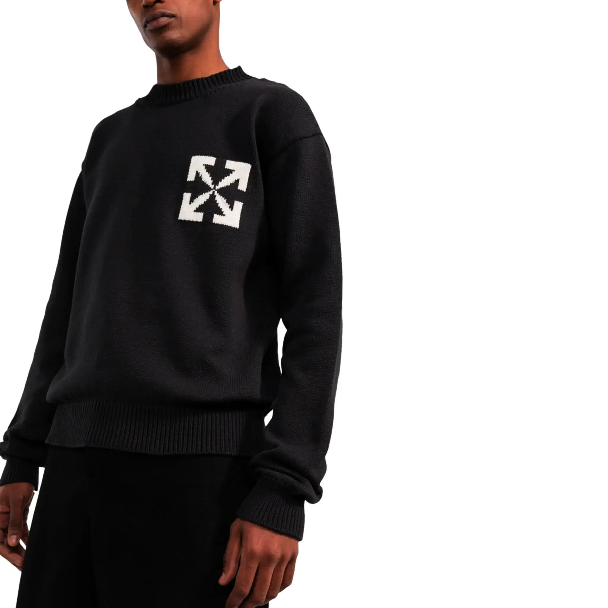 Off White Single Arrows Black Knit Sweatshirt | Trendy Streetwear Pullover | Perfect for Casual Outfits & Urban Fashion