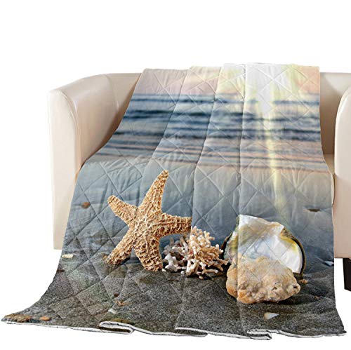 Libaoge Collection Full Size Quilted Bedspread - Premium Soft Cotton Filled Coverlet with Sun, Skyline, Beach, Seashells & Starfish Design for Bed, Couch or Sofa | Perfect for Coastal Decor, Guest Room & Vacation Homes