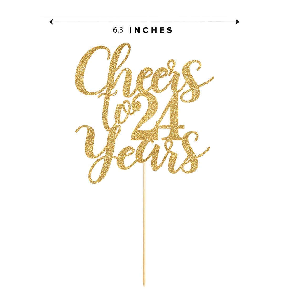 Gold Glitter Cheers to 24 Years Cake Topper | Happy 24th Birthday Party Decorations | Cake Decor Supplies for Anniversary Celebrations & Special Occasions