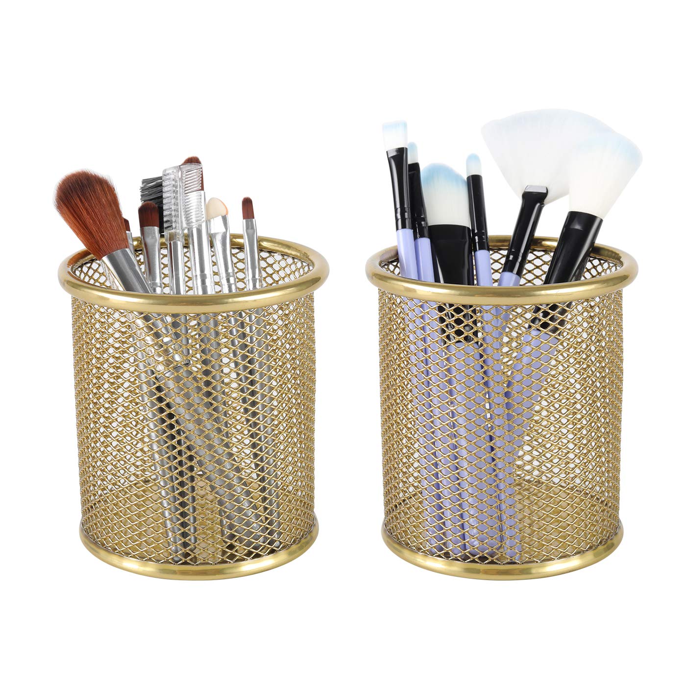 2-Pack Gold Pencil Holder for Desk - Stylish Pen Cup & Makeup Brush Organizer | Perfect for Office, Home, or School Desk Organization