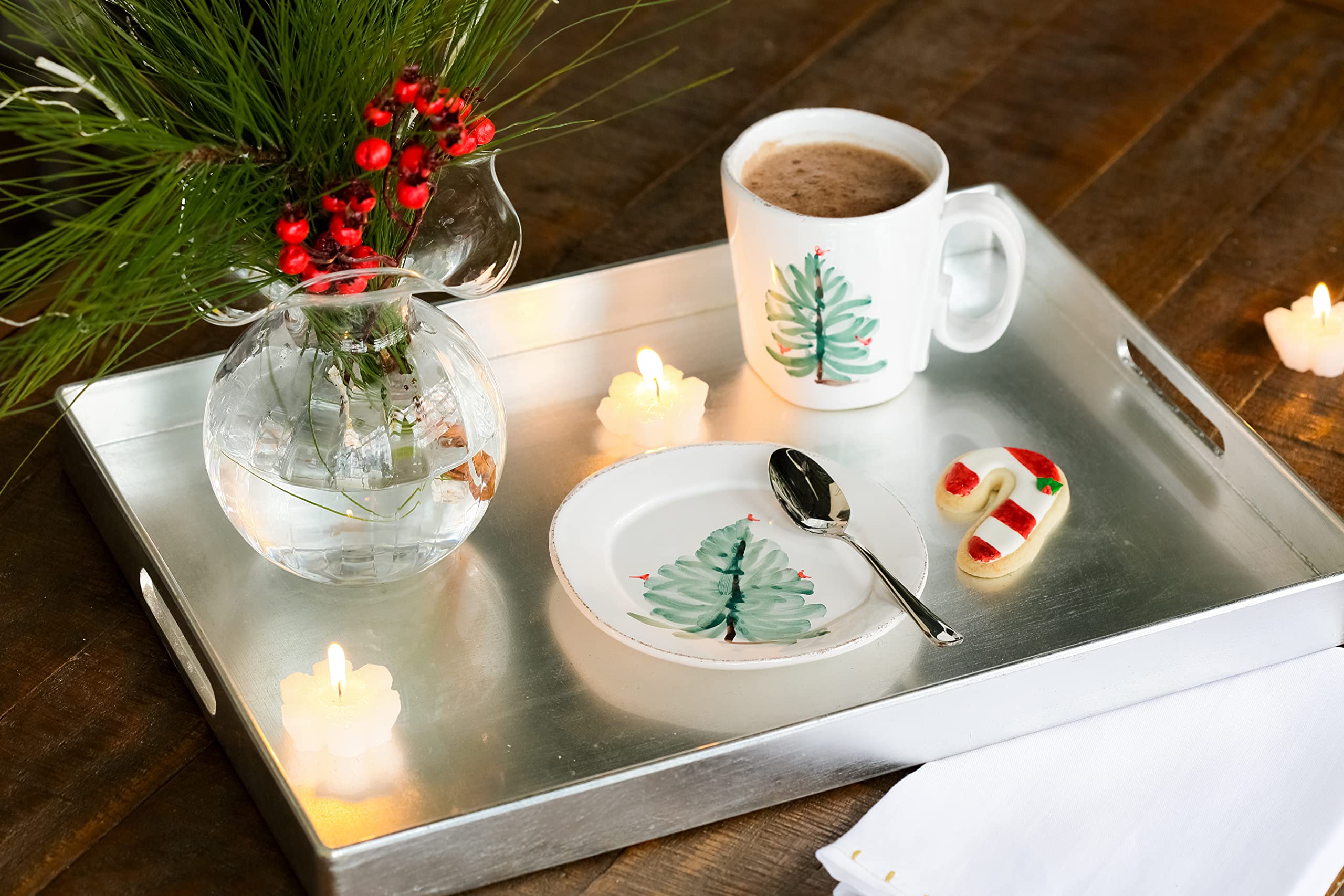 Vietri Lastra Holiday Collection Italian Serveware Set - 4 Canape Plates for Elegant Appetizers & Party Entertaining | Perfect for Christmas, Thanksgiving & Hosting Gatherings