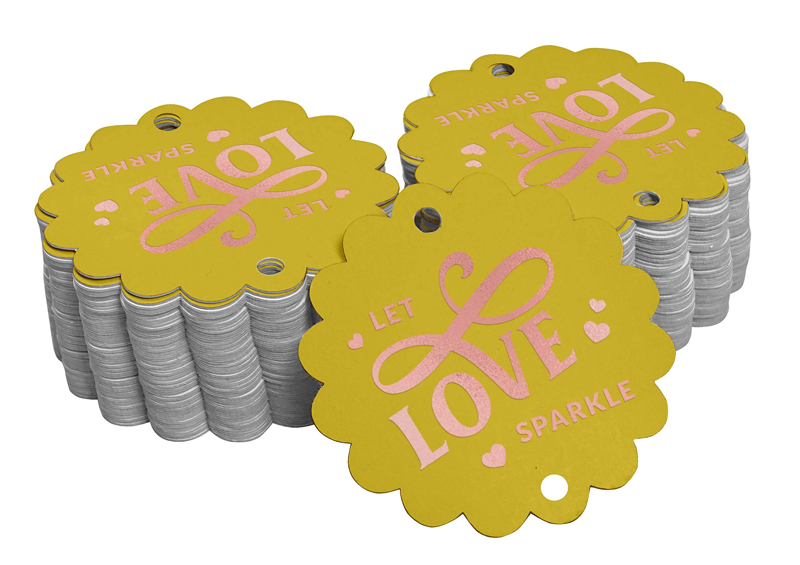 100pcs Real Rose Gold Foil Wedding Favor Tags - Elegant 'Let Love Sparkle' Hanging Paper Tags for Wedding Decor, Bridal Shower, Anniversary & Special Events