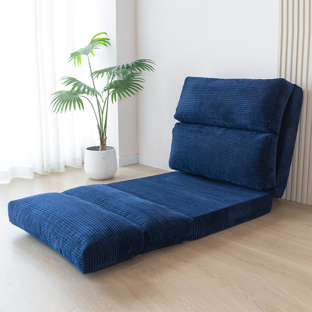 MAXYOYO Folding Sofa Bed - Extra Wide Corduroy Floor Mattress in Navy Blue | Convertible Sleeper for Small Spaces, Guest Room & Dorm | Comfortable Lounge Sofa for Living Room, Bedroom & Apartment