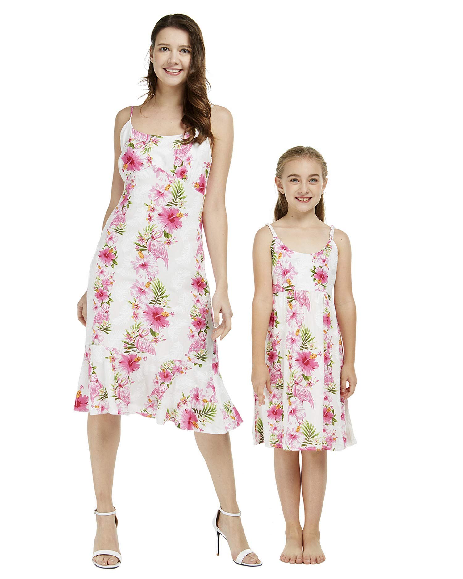 Matching Hawaiian Luau Mother Daughter Mermaid Dresses - Simply Blue Leaf Print Tropical Outfits for Beach Vacation, Family Photos & Summer Parties