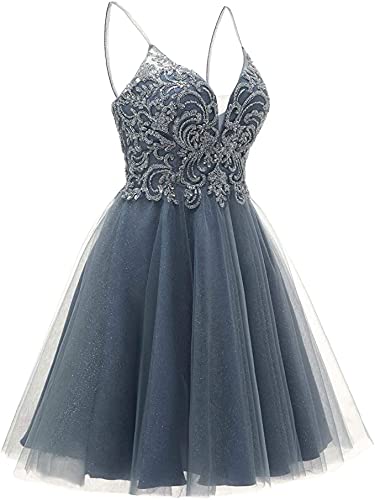 Origine Lei Women's Tulle Spaghetti Strap Short Prom Dress with Beaded Lace - Elegant Homecoming Dress for Parties, Dances & Special Occasions