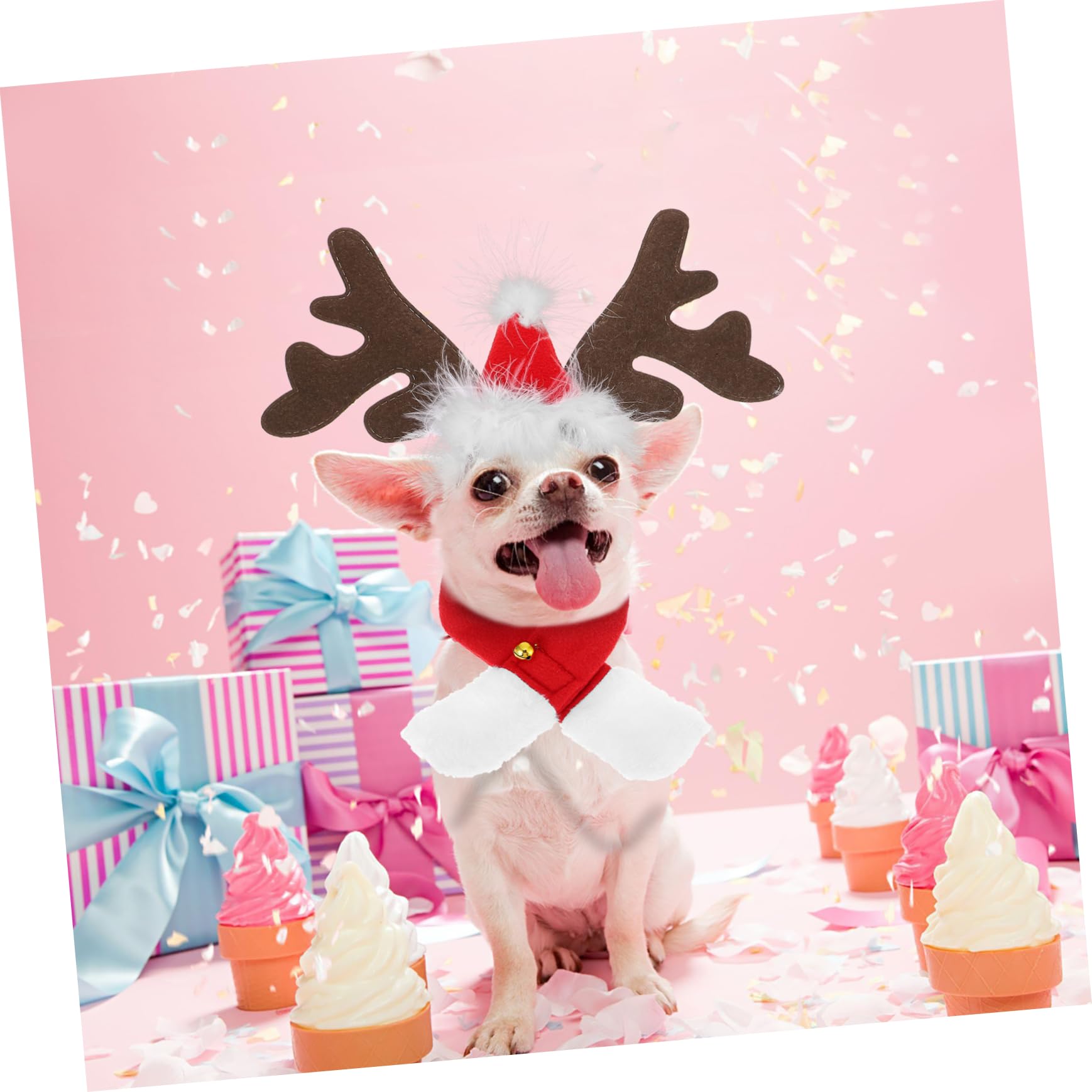 Balacoo Pet Reindeer Hat & Scarf Set for Cats & Dogs - Christmas Costume & Winter Wear