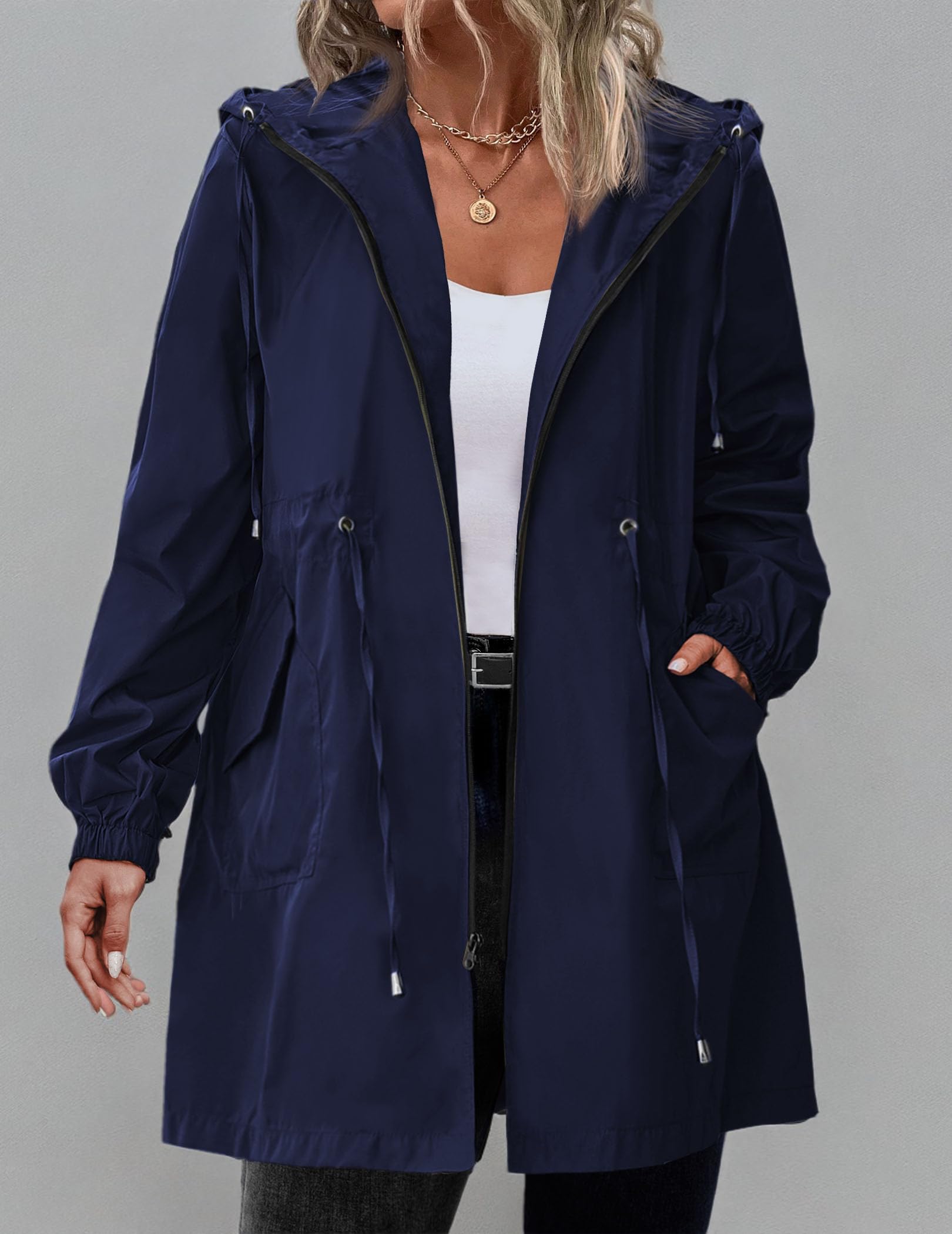 IN'VOLAND Women's Waterproof Rain Jacket - Plus Size Long Hooded Windbreaker with Pockets | Lightweight Raincoat for Outdoor Activities, Commuting & Travel
