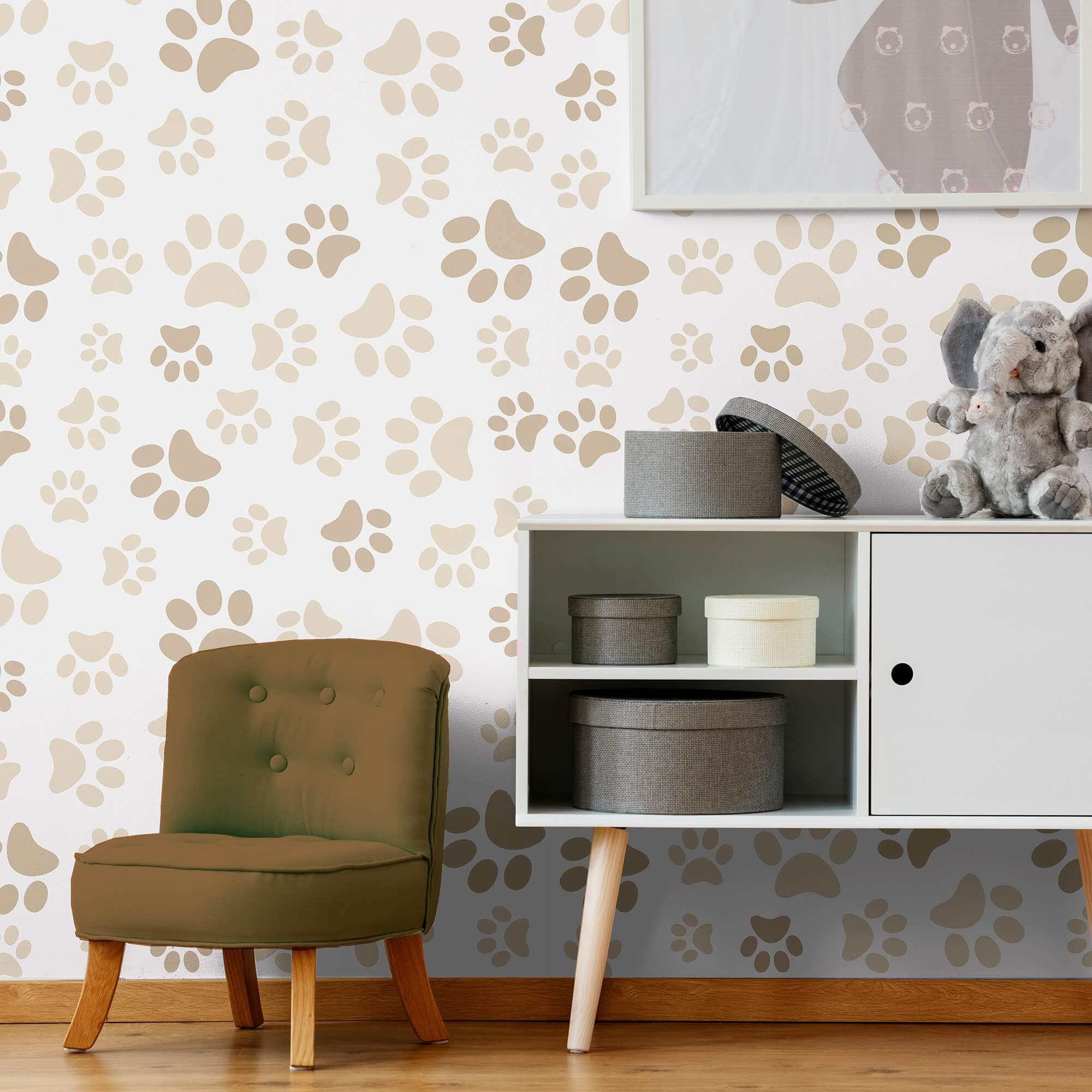 Beige and Tan Animal Print Peel and Stick Removable Wallpaper for Kids Room Decor - Nursery, Playroom, Bedroom Wall Covering