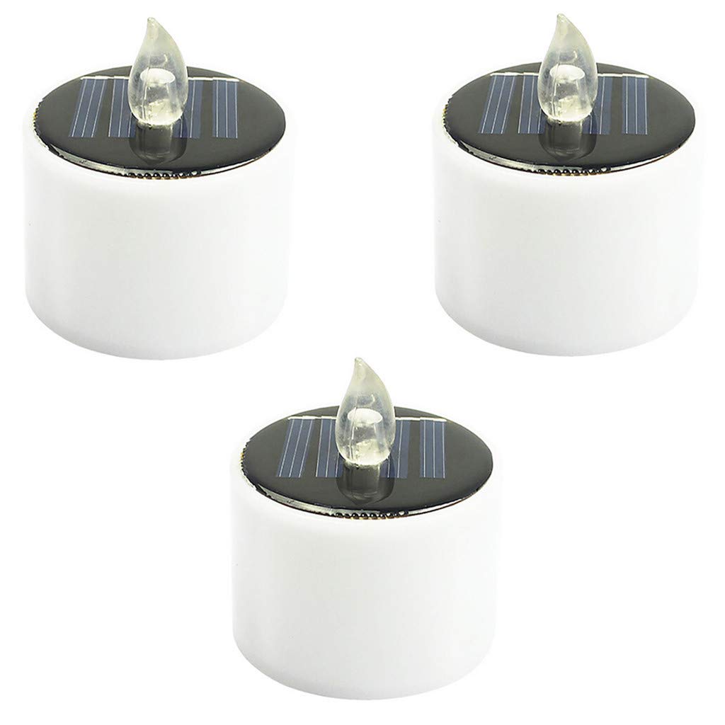 Solar LED Tea Lights - 3 Pack Flameless Battery Operated Candles, Warm White Christmas Lights for Mini Trees, Home Decor & Holiday Parties - Waterproof Outdoor/Indoor Use