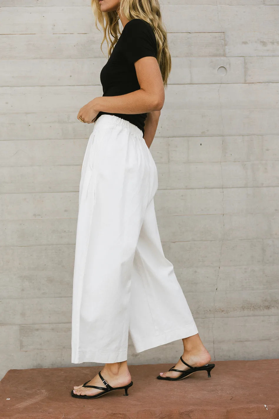 Elke Button Slacks in White - Women's High Waisted Trousers for Office & Casual Wear - Final Sale