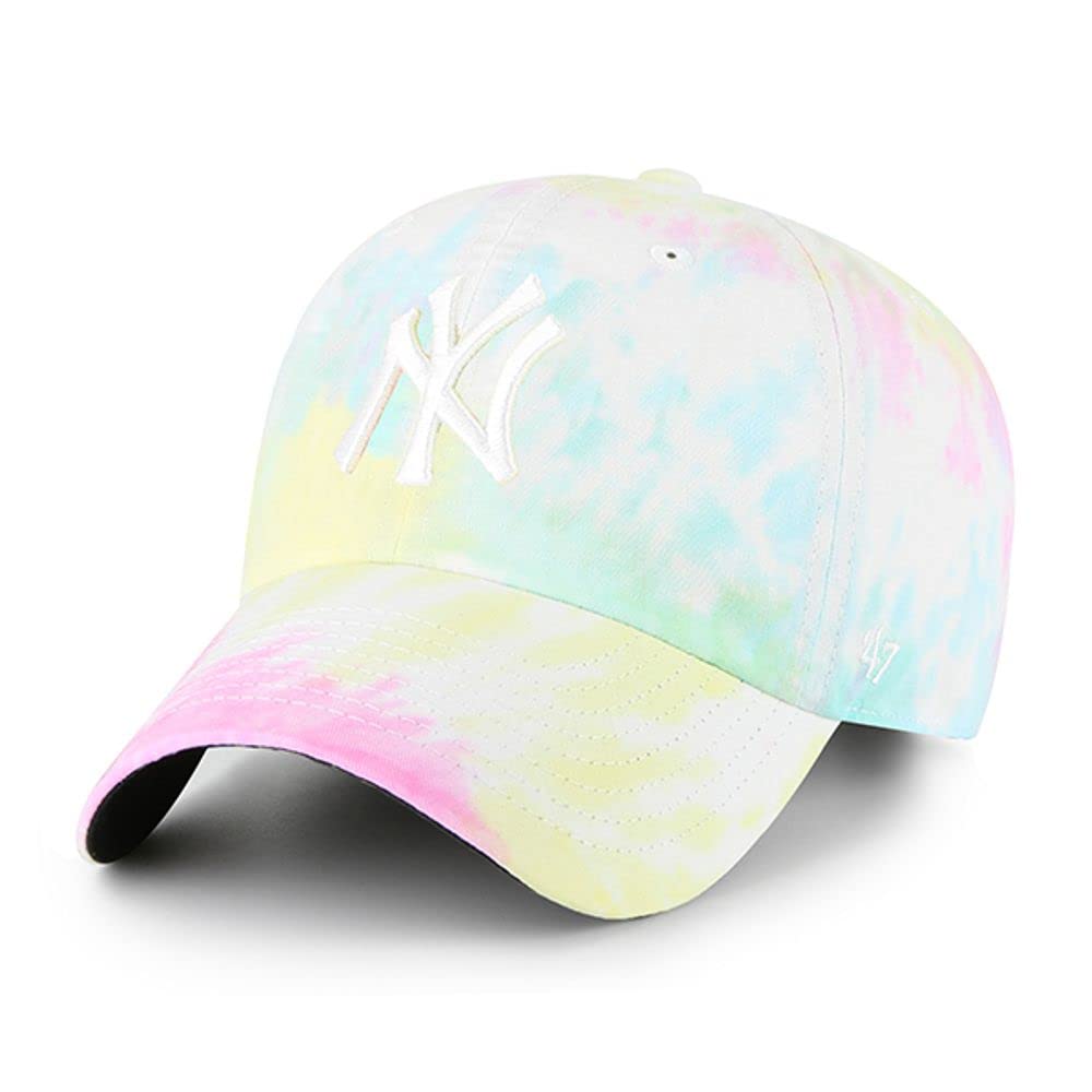 New York Yankees Tie-Dye Dad Hat - '47 Brand White Baseball Cap for Men & Women - Adjustable Trucker Style - Perfect for Games, Casual Wear & Outdoor Activities