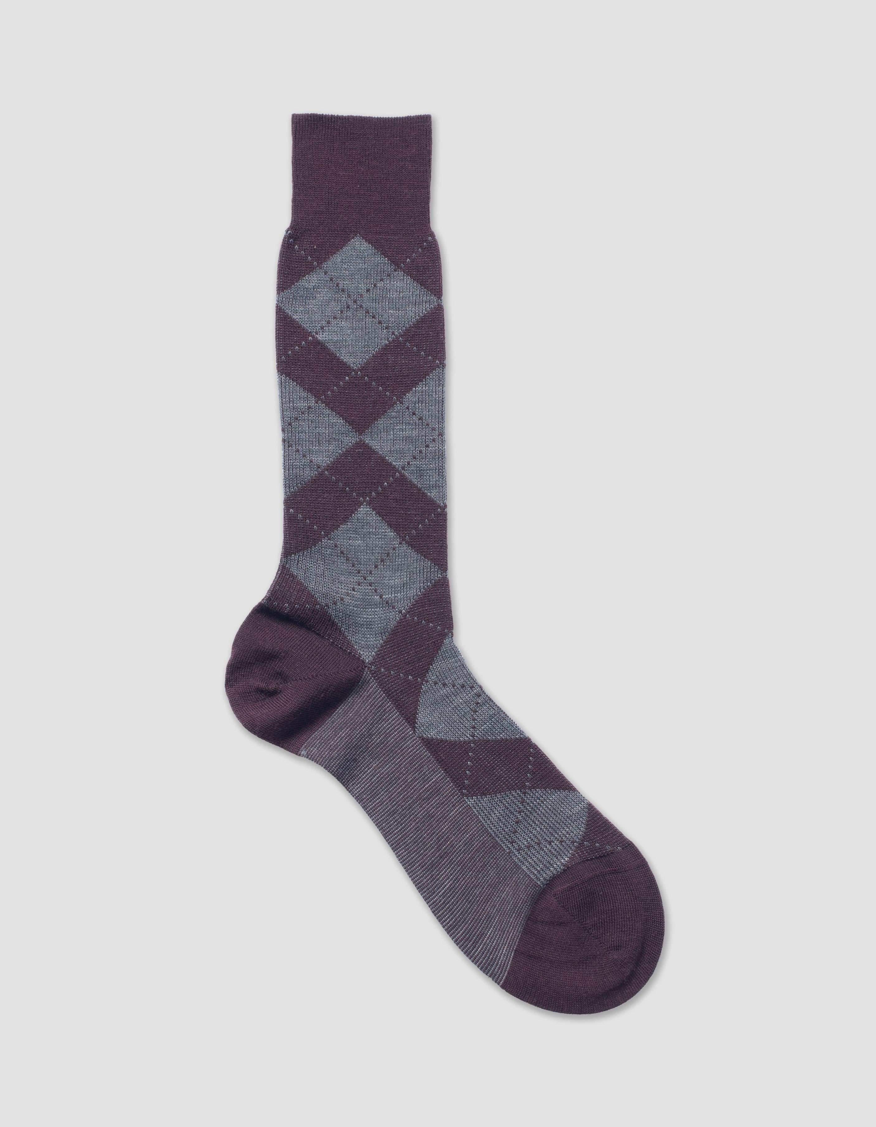 Argyle Wool Mid Calf Socks for Men & Women - Burgundy Red Winter Warm Knit Socks - Perfect for Office, Hiking & Cold Weather Comfort