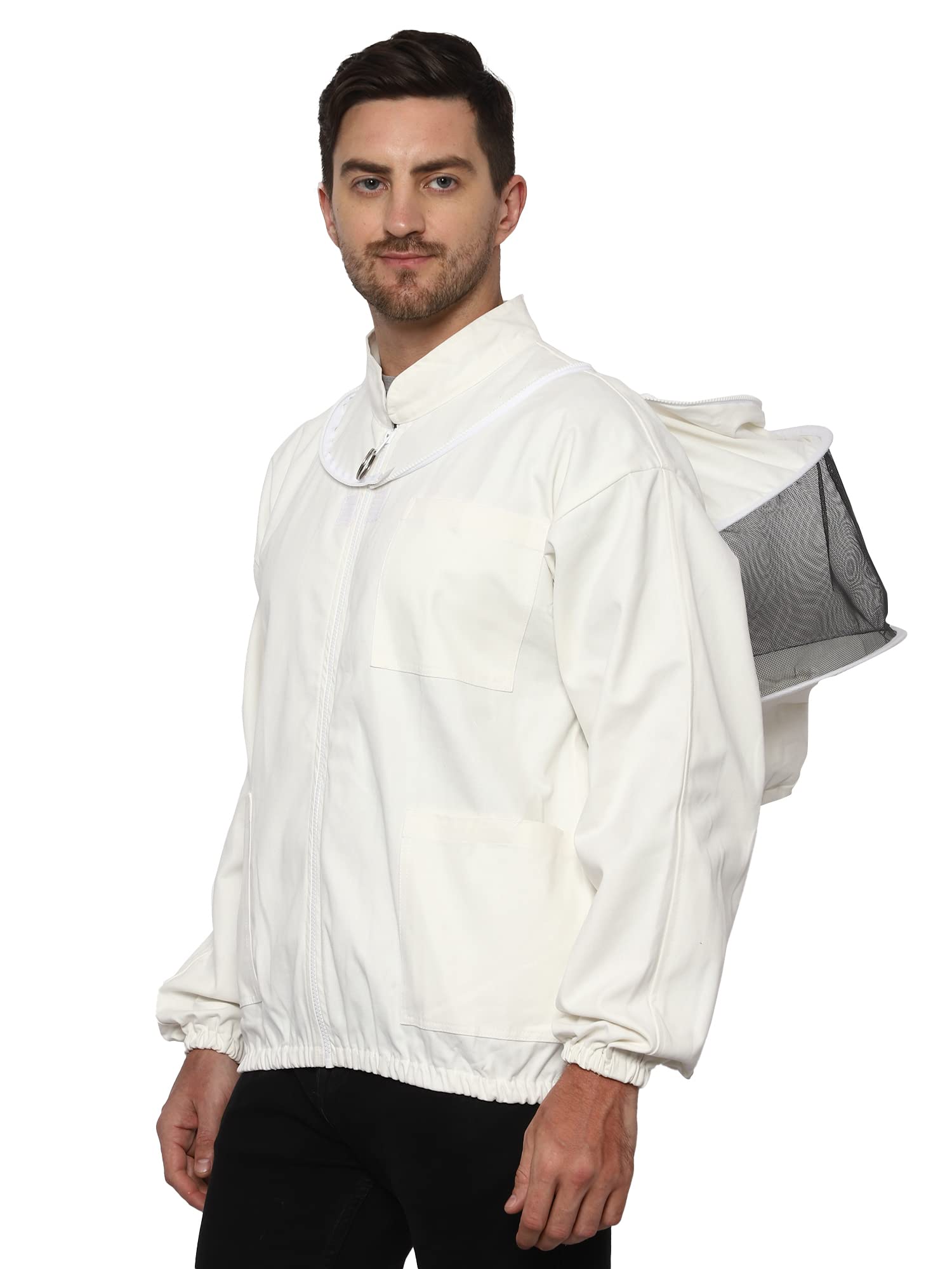 Stingless Beekeeping Jacket with Round Hood – 100% Cotton Beekeeper Suit – Best Bee Protection Wear with Zipper (8XL) – Ideal for Professional Beekeepers & Hobbyists