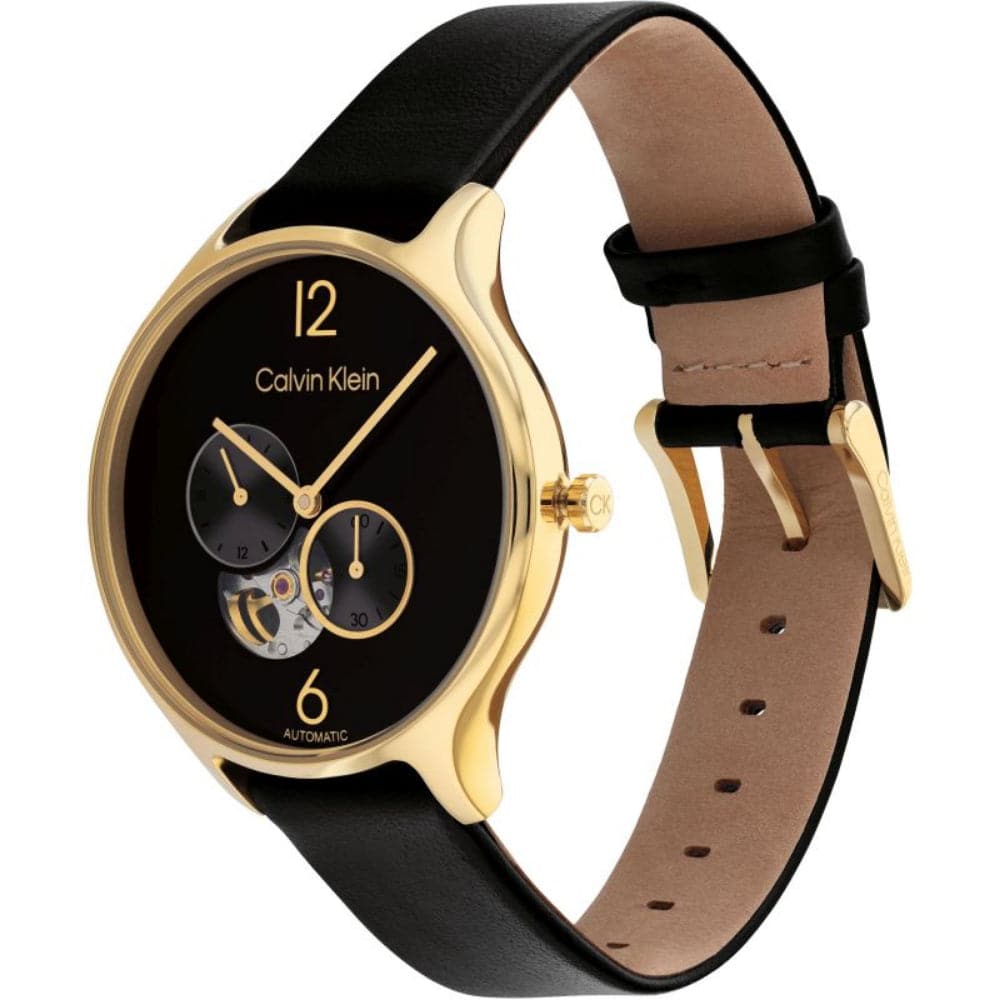 Calvin Klein Women's Chronograph Watch - Black Dial & Genuine Leather Strap, Model 25200123 | Perfect for Office, Date Night & Everyday Wear