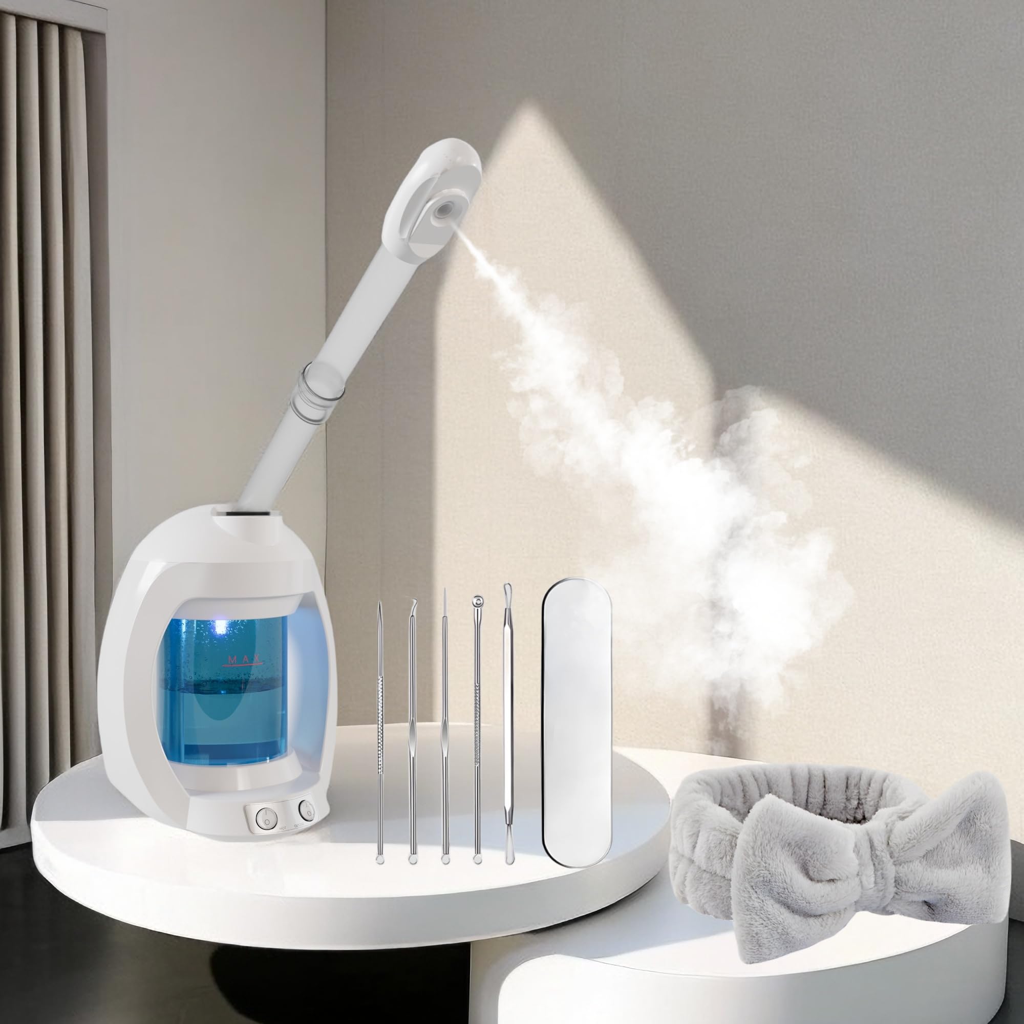 Professional Nano Ionic Facial Steamer for Deep Cleaning - Hot Steam Vaporizer for Estheticians & Home Spa, Includes Headband & Acne Needle Set - Perfect for Acne Treatment, Blackhead Removal & Skin Hydration