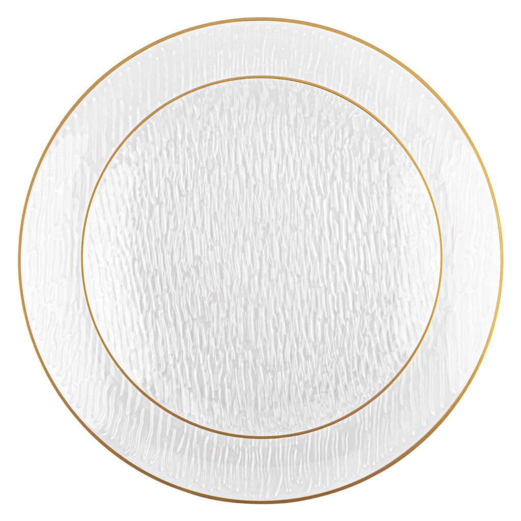 24-Pack Clear & Gold Rim Round Plastic Dinnerware Set for 12 Guests - Elegant Disposable Plates, Cups & Cutlery for Parties, Weddings & Holiday Gatherings
