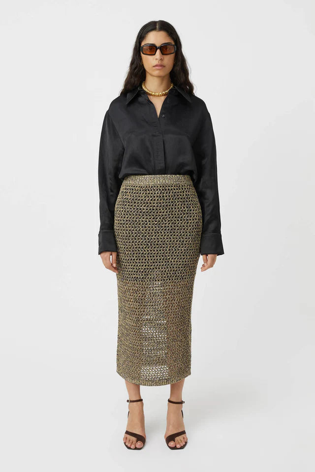 Eclipse Knit Skirt for Women - Stretchy High Waist Midi Skirt with Pockets | Perfect for Work, Date Night & Casual Outfits