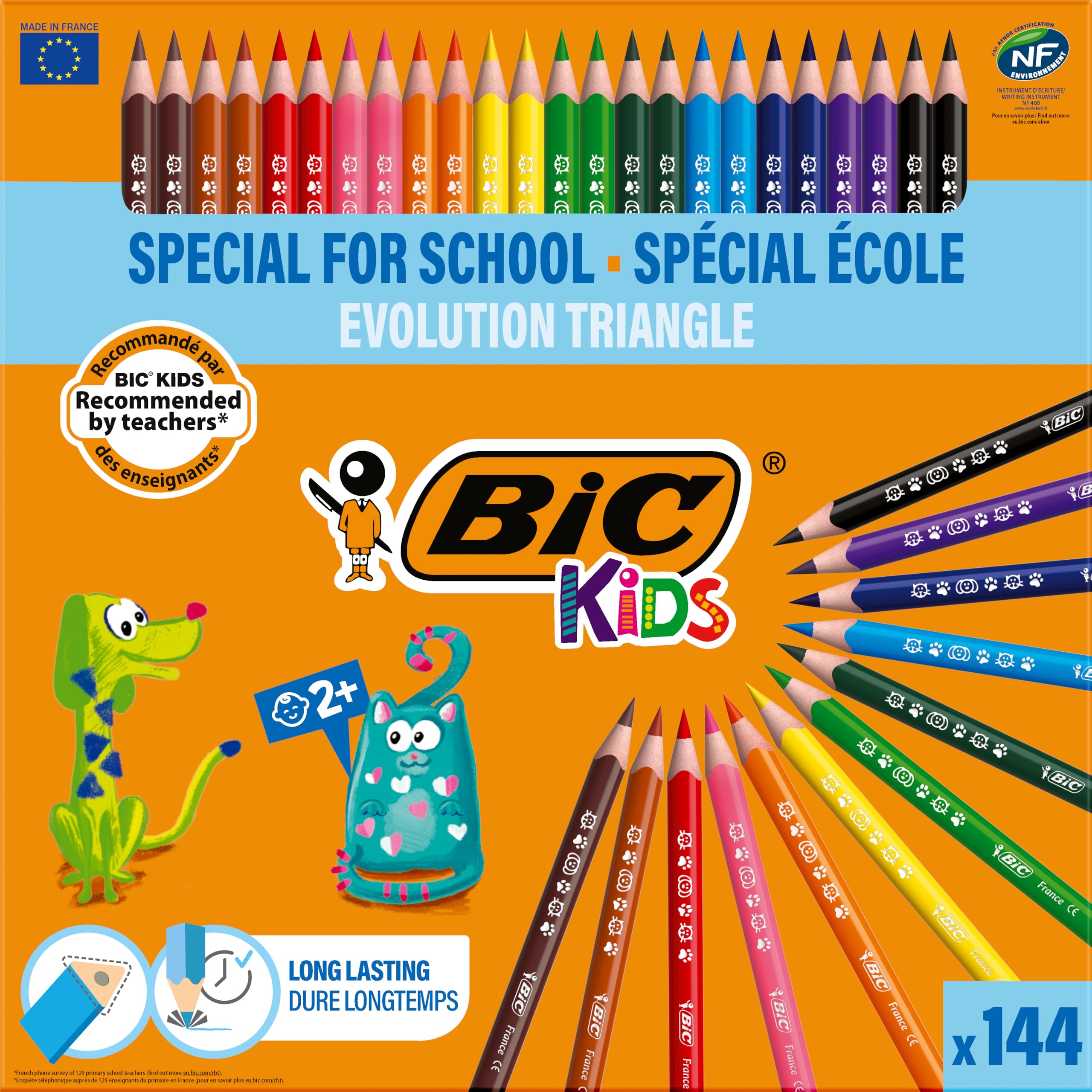 BIC Kids Evolution Triangle ECOlutions Crayons - 144-Pack Assorted Colors, Non-Toxic Triangular Crayons for Kids, Perfect for School, Art Class & Home Drawing Activities