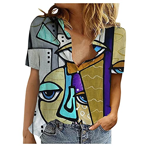 FMCHICO Women's Fashion Casual Short Sleeve Button Down Blouse Tops - Perfect for Office, Dating & Everyday Wear