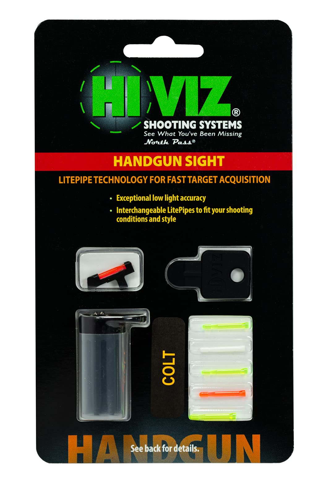 HIVIZ CT2009 1911 Front Tenon Style Fiber Optic Sight with Interchangeable LitePipes - High Visibility Handgun Sight for 1911 Pistols - Perfect for Target Shooting, Hunting & Self Defense