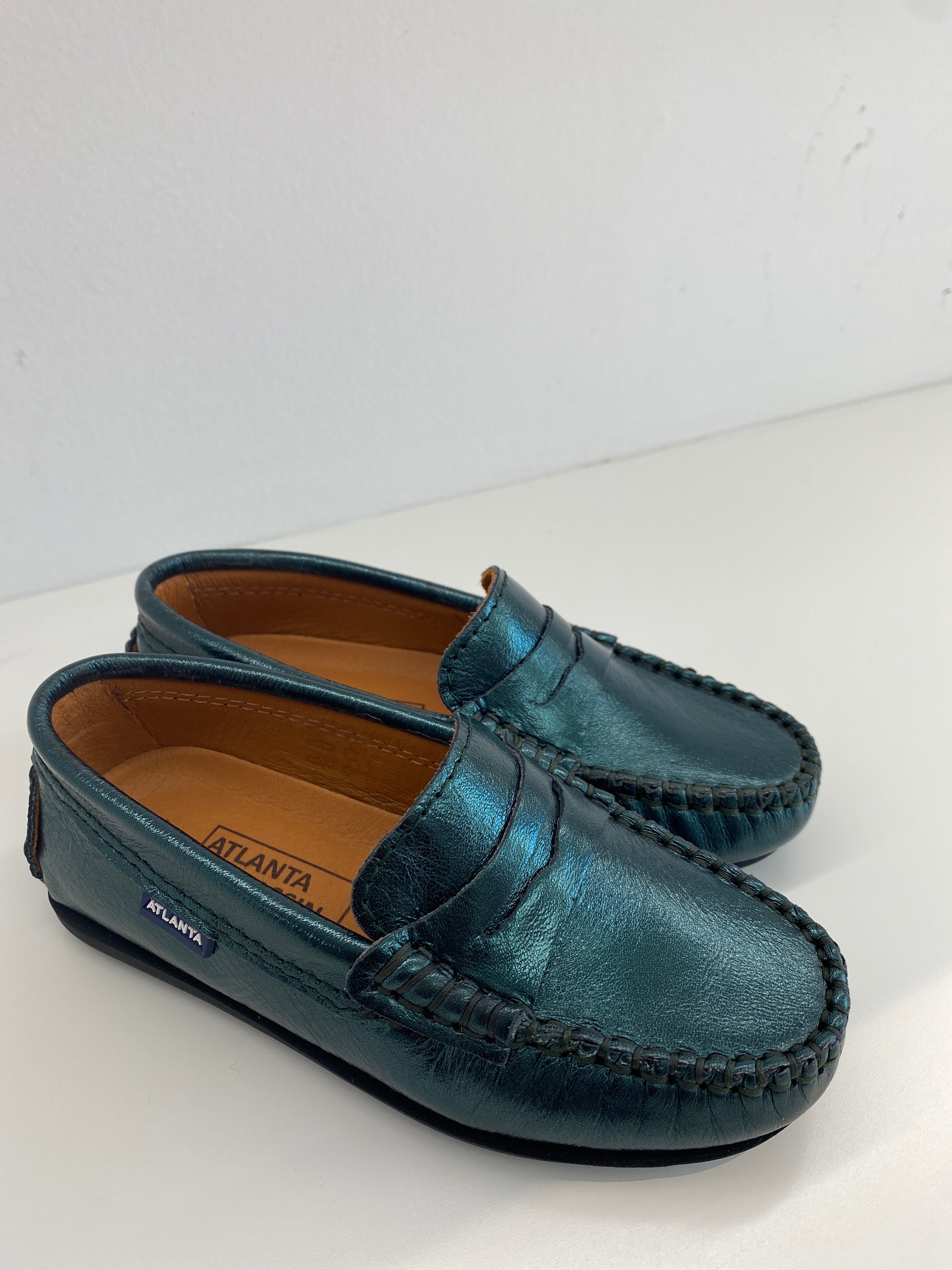 Atlanta Moccasin Green Metallic Penny Loafers for Men - Classic Comfortable Slip-On Dress Shoes for Business, Office & Formal Occasions
