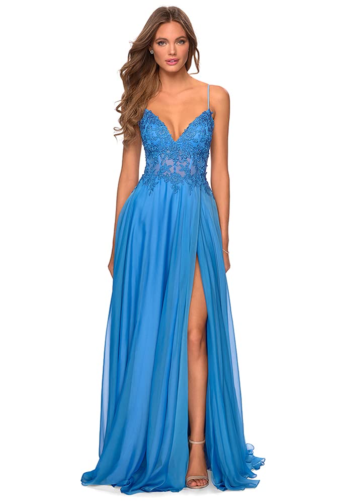 Elegant Plus Size Long V-Neck Chiffon Bridesmaid Dress with Beaded Lace Appliques - Formal Evening Gown Size 20 in Silver | Perfect for Weddings, Proms & Special Occasions