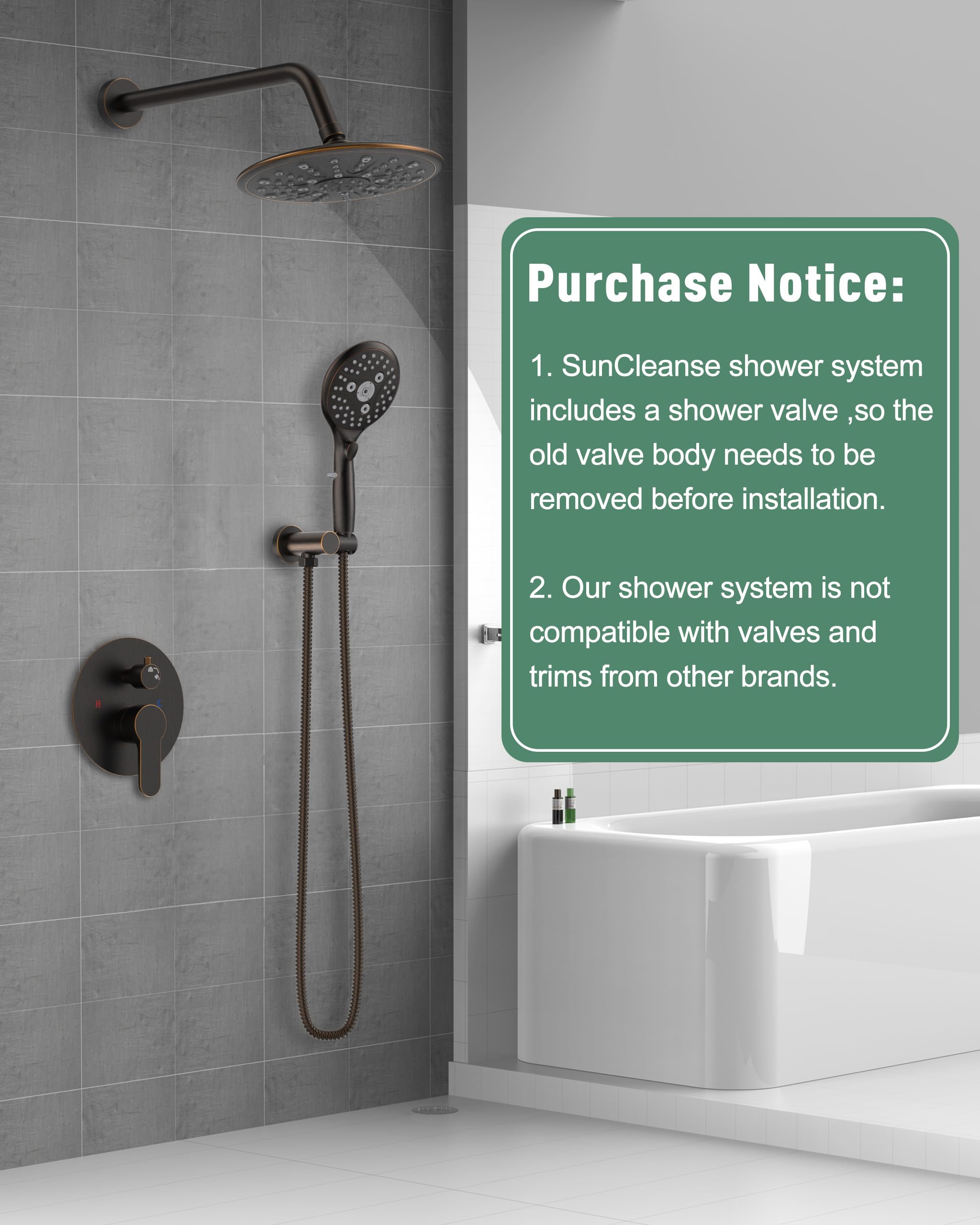 Oil Rubbed Bronze Shower System with Rain Shower Head & 7-Settings Handheld Spray - Complete Faucet Set with Rough-in Valve & Trim Kit - Perfect for Bathroom Renovation & Luxury Spa Experience