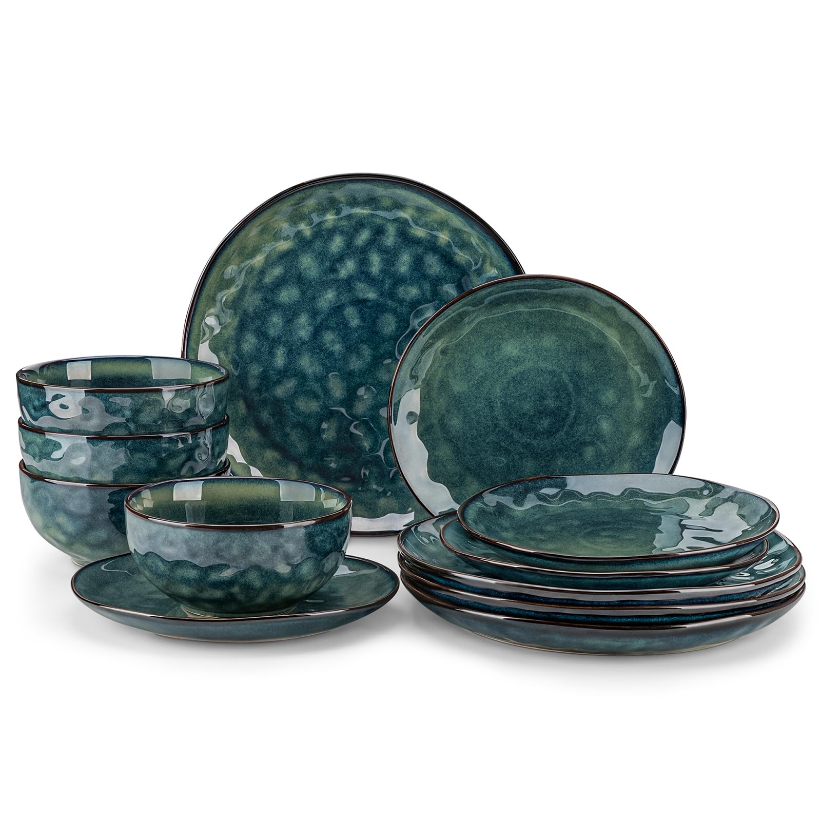 Vancasso Starry 12-Piece Dinnerware Set for 4 - Stoneware Plates & Bowls Set, Dishwasher & Microwave Safe, Green - Perfect for Family Dinners, Parties & Everyday Use