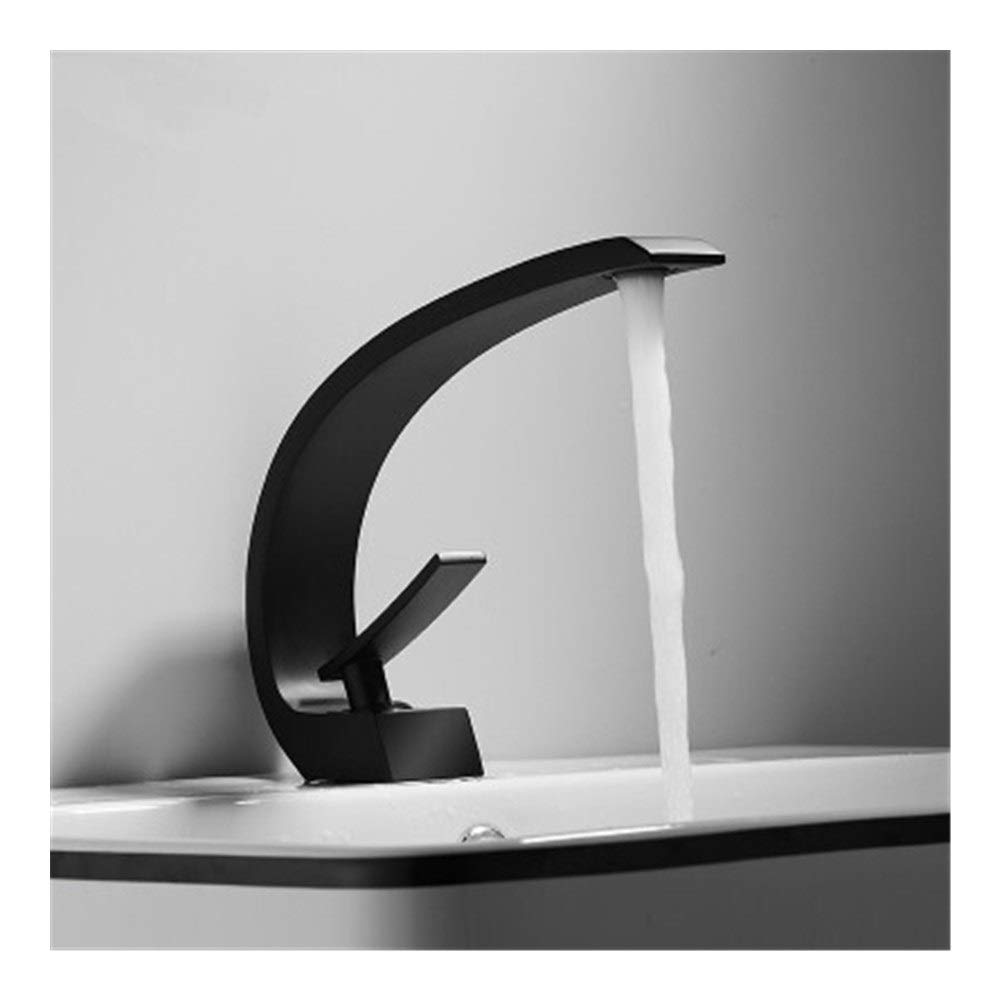 Modern Single Handle Kitchen Sink Faucet - Rose Gold Waterfall Bathroom Mixer Tap with Hot & Cold Water for Basin - Perfect for Contemporary Home & Restaurant Use (Black)
