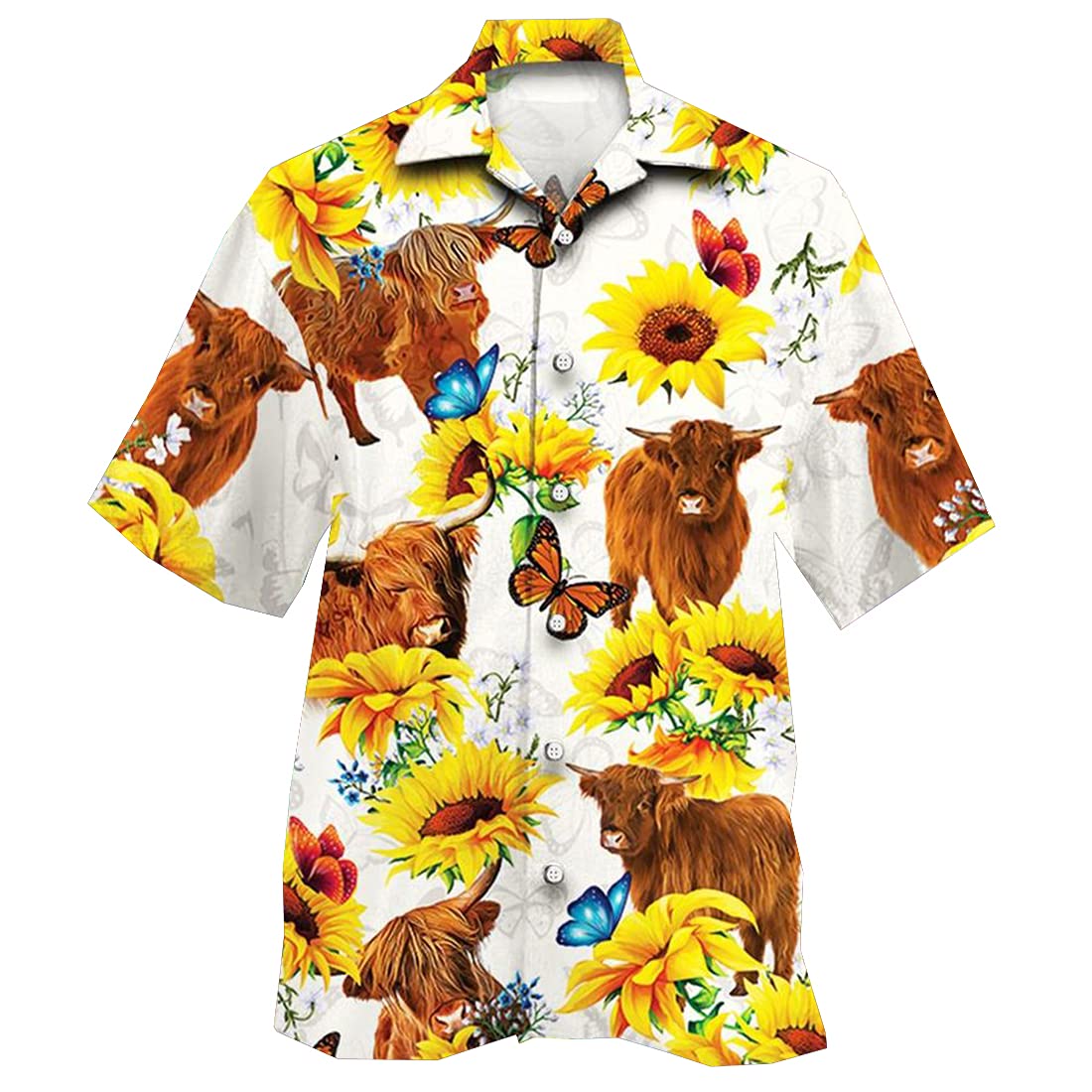 Stylish Sunflower Hawaiian Shirts for Men & Women - Tropical Farm Print Button Down Short Sleeve Shirt Set | Perfect for Beach Vacations, Summer Parties & Casual Outings