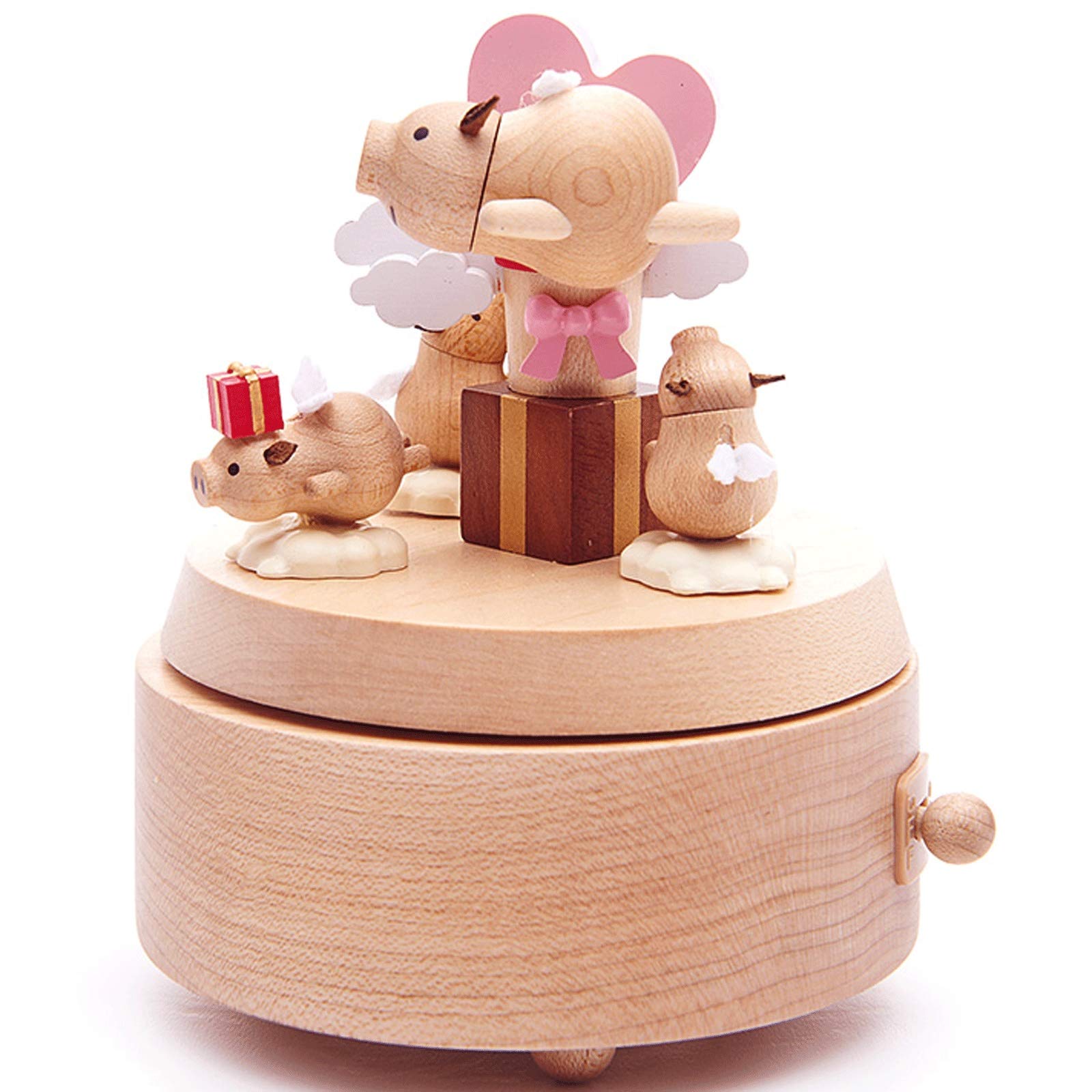 HOLPPO-UGR Cute Piggy Rotating Music Box - Wooden Musical Gift for Kids, Girlfriend & Women - Perfect for Christmas, Birthday Party & New Year Gifts - Home Decor & Collectible Artwork for Bedroom, Nursery & Office Desk