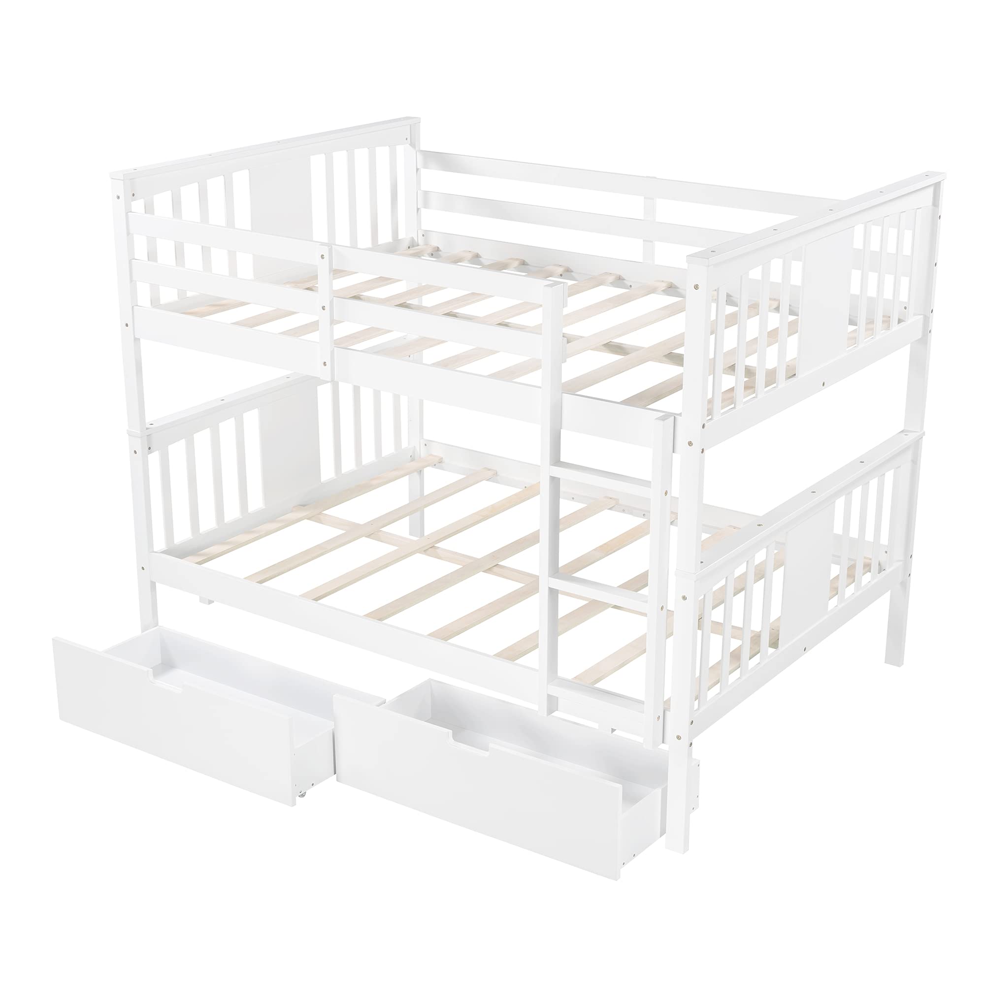 Danxee Full Over Full Ladder Bunk Bed with 2 Drawers - Solid Pine Wood Frame, Built-in Storage & Safety Guard Rails - Space-Saving Kids & Teens Bedroom Furniture for Boys & Girls - No Box Spring Required (White) - Perfect for Shared Rooms, Sleepovers & Small Spaces