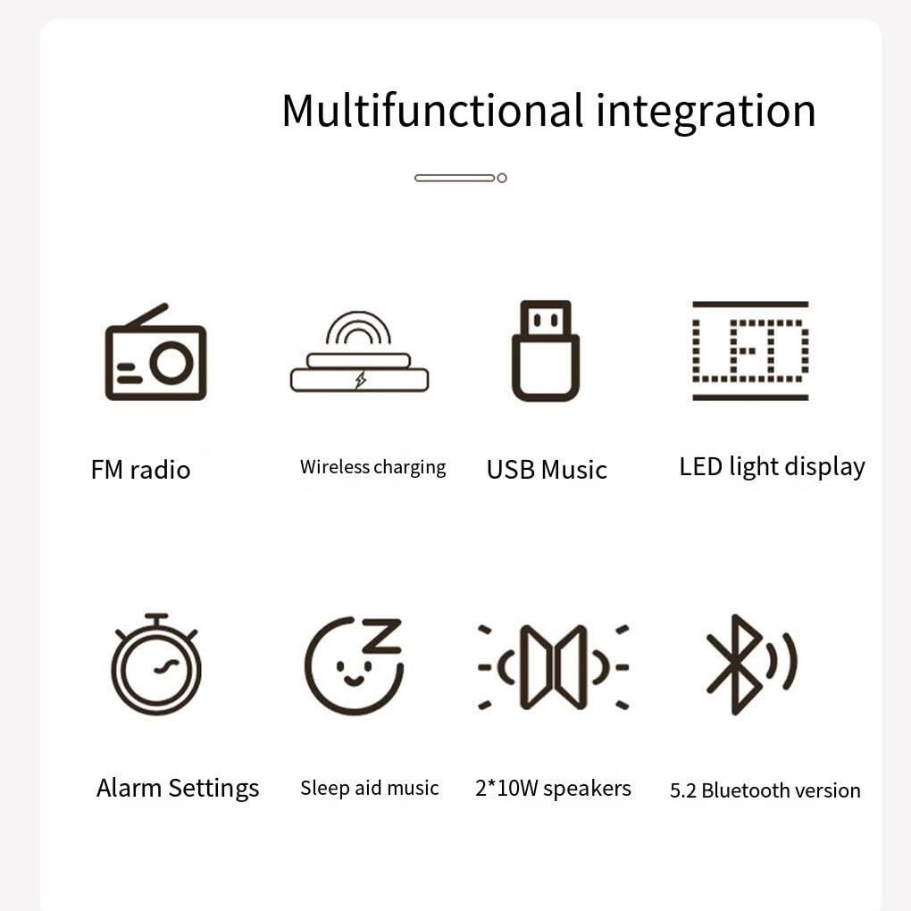 Portable Bluetooth Radio with Wireless Charging & Alarm Clock - Multifunctional Desktop Speaker for Music Lovers | Perfect for Bedroom, Office & Travel Use