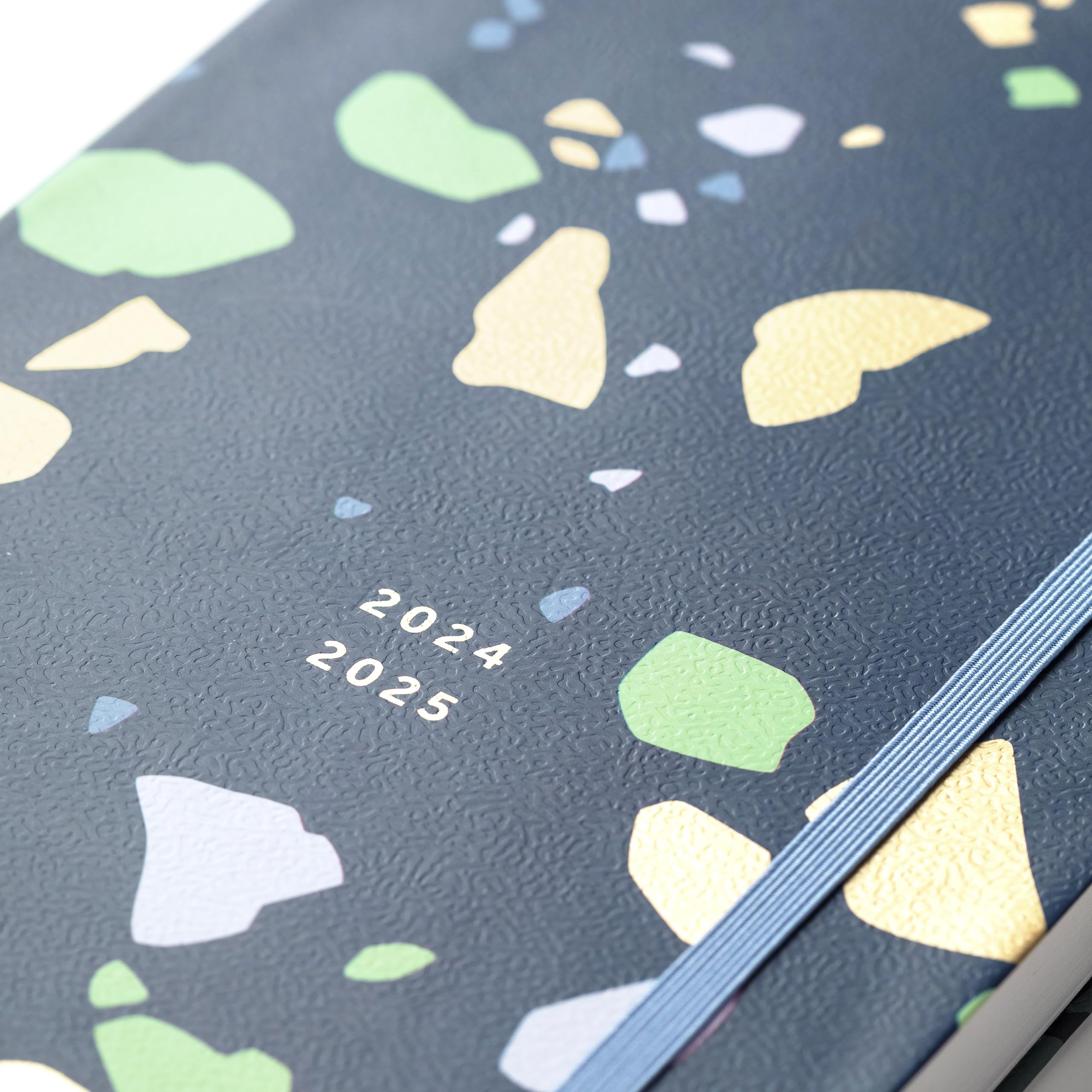 Busy B Mid Year Day a Page Diary August 2024 - August 2025 | Terrazzo A5 Daily Planner with Pen Holder, Elastic Closure & Year Planner | Perfect for Work, School & Personal Organization