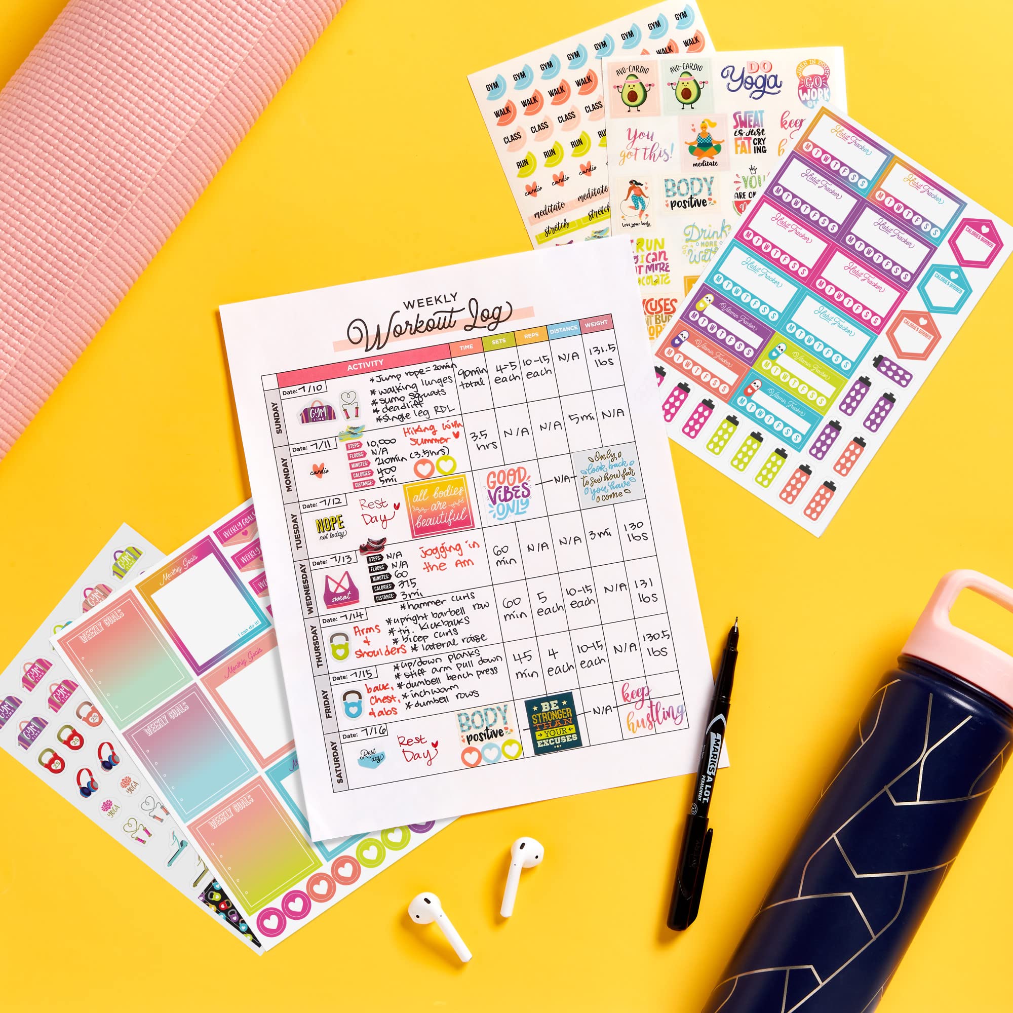 Avery Fitness Planner Stickers Pack - 1,362 Health & Workout Stickers for Planners, Journals, Calendars | 30 Sheets Motivational Sticker Set (6787) | Perfect for Fitness Tracking, Goal Setting & Bullet Journaling