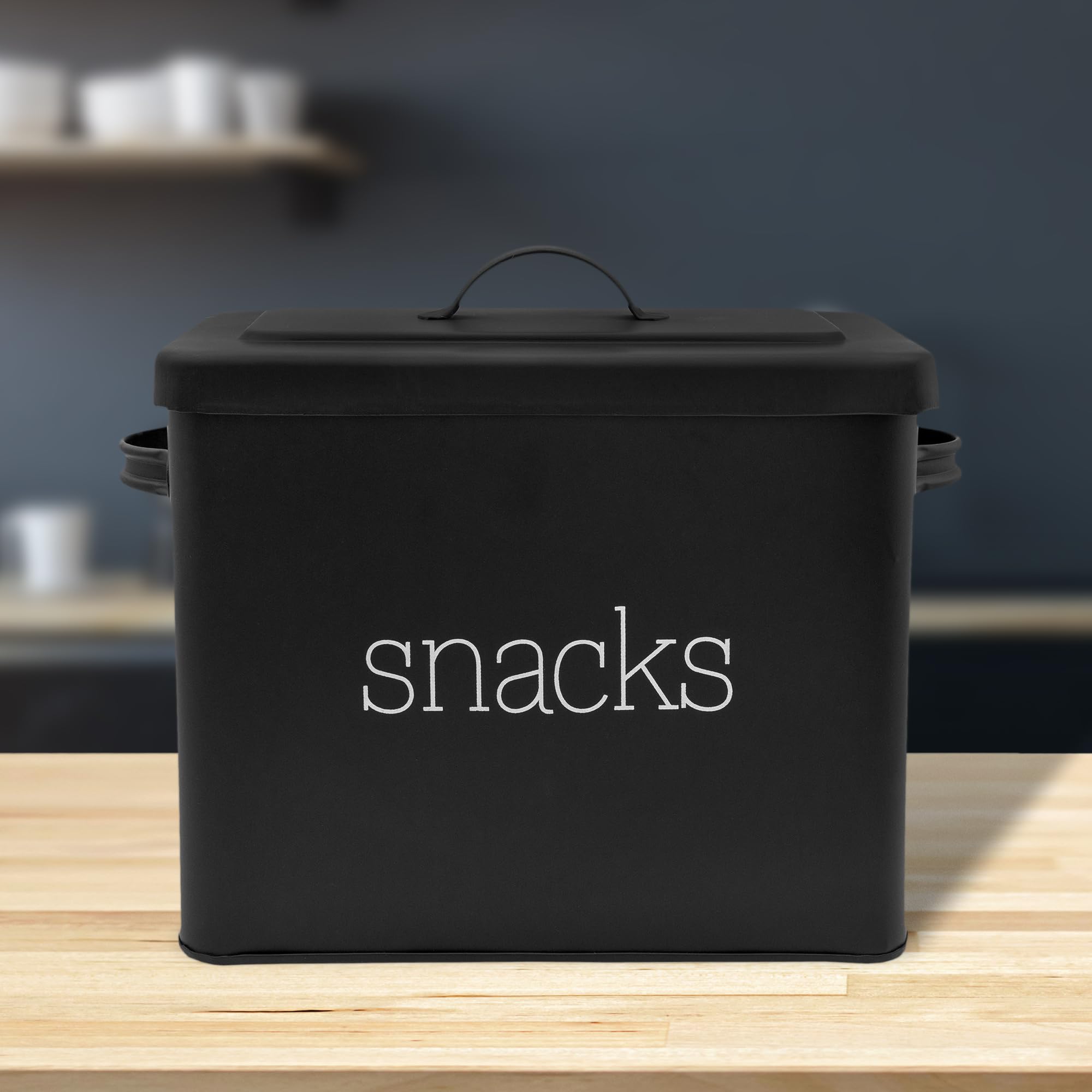 AuldHome Black Enamel Snack Bin - Modern Farmhouse Style Snack Container for Chips, Cookies & Candy | Perfect for Kitchen Counter, Pantry Organization & Party Serving
