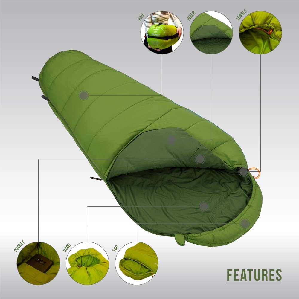 Vango Cocoon 250 Treetops Sleeping Bag - Lightweight & Compact for Camping, Hiking, Backpacking - Green - Perfect for Outdoor Adventures & Travel