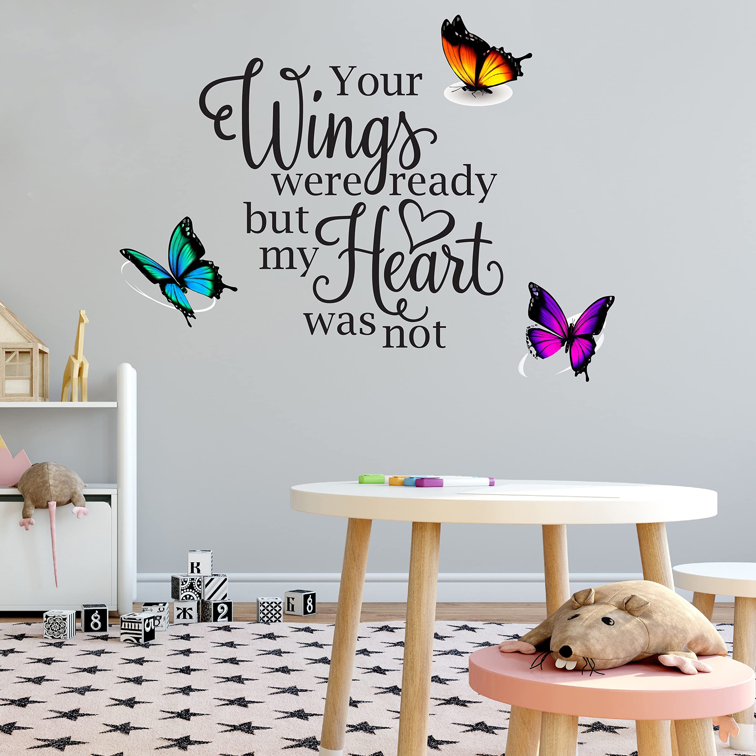 Butterfly Wall Decals for Kids Room - Inspirational Quotes & Sayings Stickers, DIY Creative Nursery Decor for Boys & Girls (20x14 Inches) - Perfect for Bedroom, Playroom & Classroom Decorations