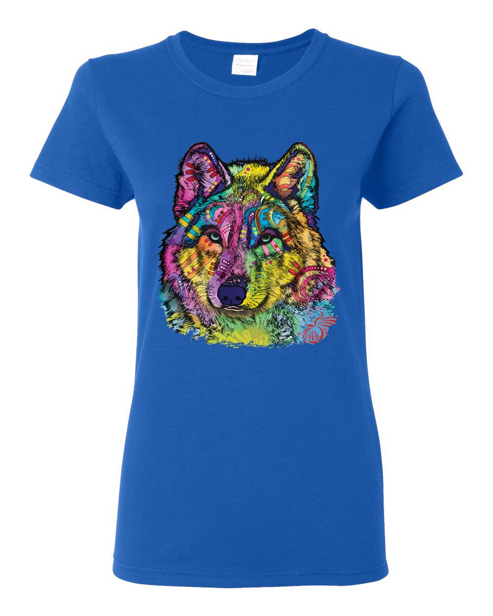 Dean Russo Majestic Neon Arctic Wolf Art T-Shirt for Women - Animal Lover Graphic Tee for Casual Wear, Gifts & Art Enthusiasts